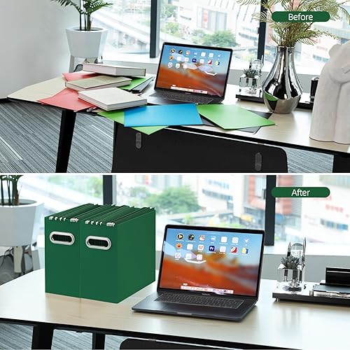 Miniatura 10 de Oterri Organizador de archivos, caja de almacenamiento pequeña, organizador de carpetas de archivos de cartón, caja de archivos plegable,