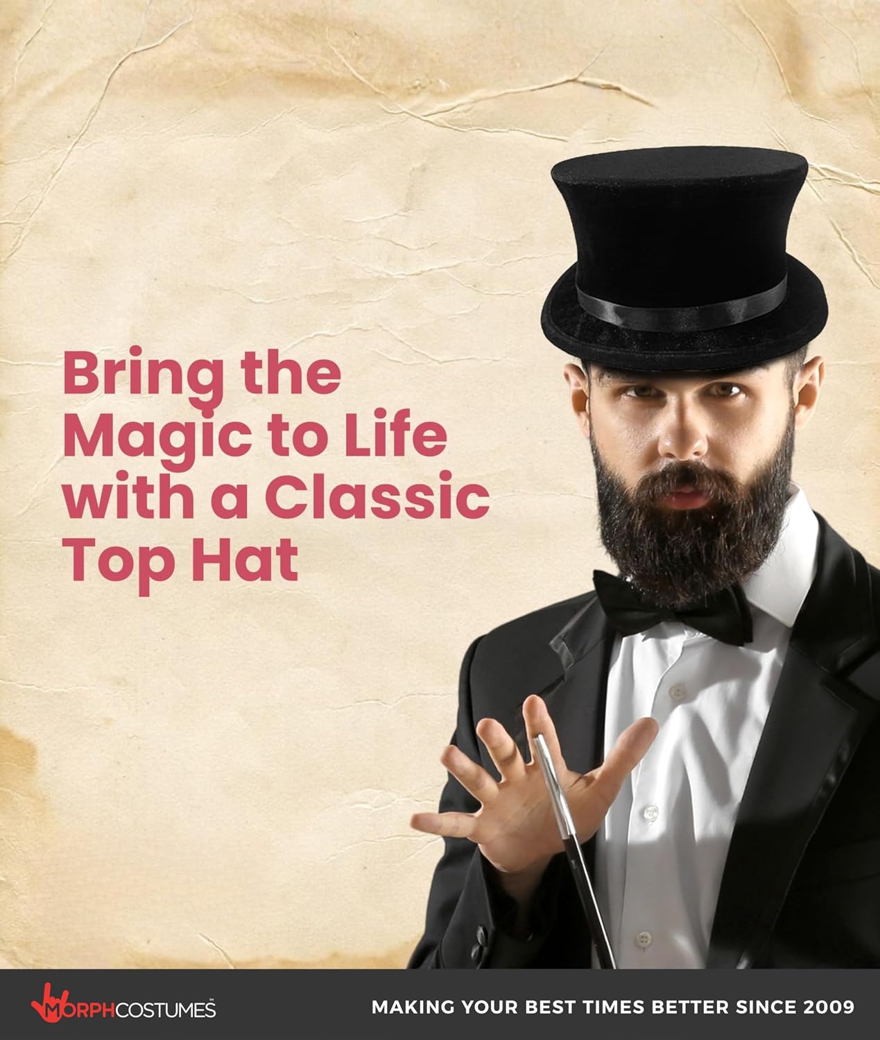 Nicky Bigs Novelties Morph Collapsible Top Hat, Magician Top Hats, Folding Tophats For Men, Halloween Costume Accessories