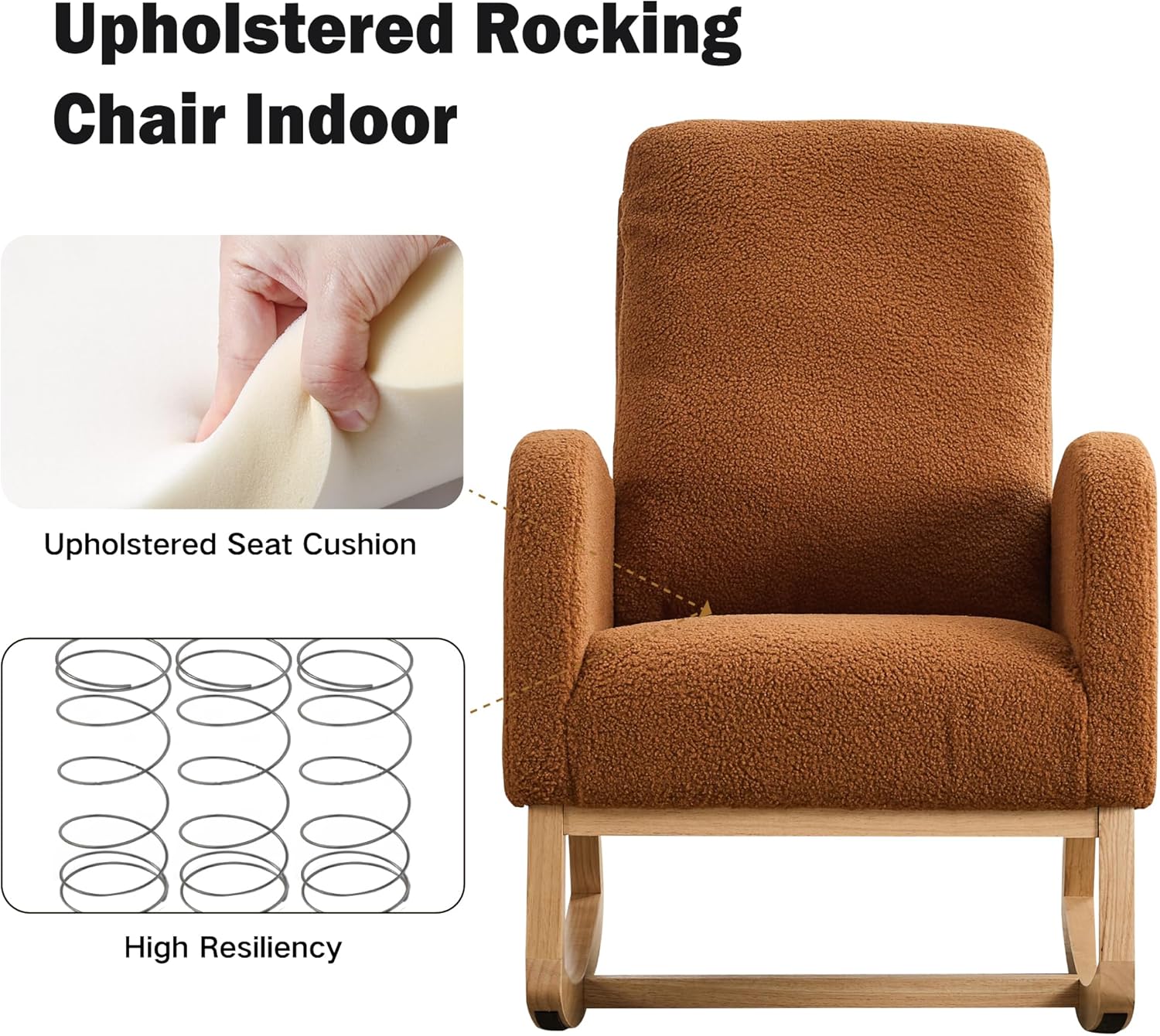 Chifee & Vingol Rocking Chair Nursery Sherpa Boucle Nursing Glider Rocker Chair, Teddy Brown