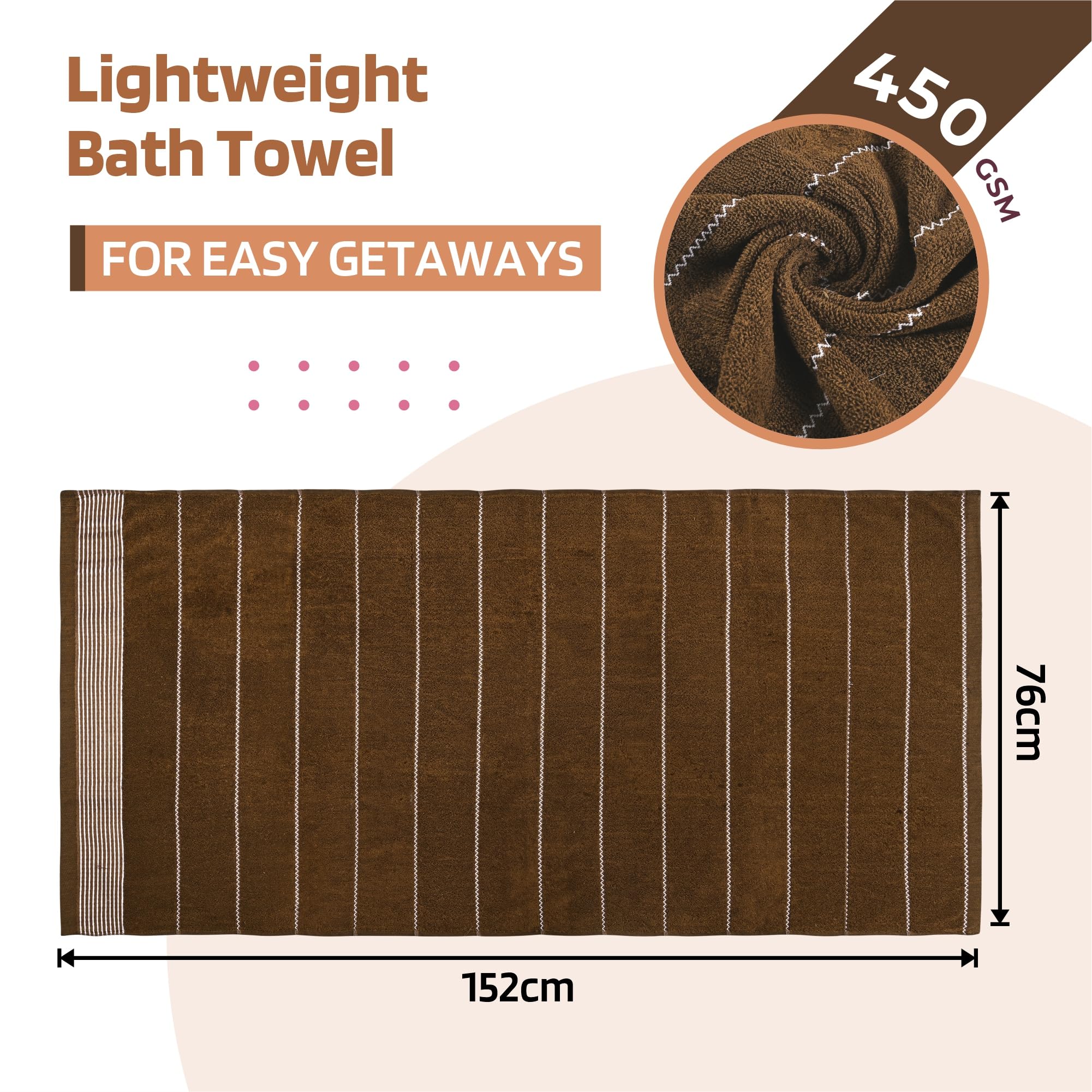 Urbane Home Pack of 2 Soft Blend Cotton Bathing Towel for Men/Women | 450 GSM Fade/Wrinkle Resistant Towels for Bath | 30x60 Inches - Brown 1