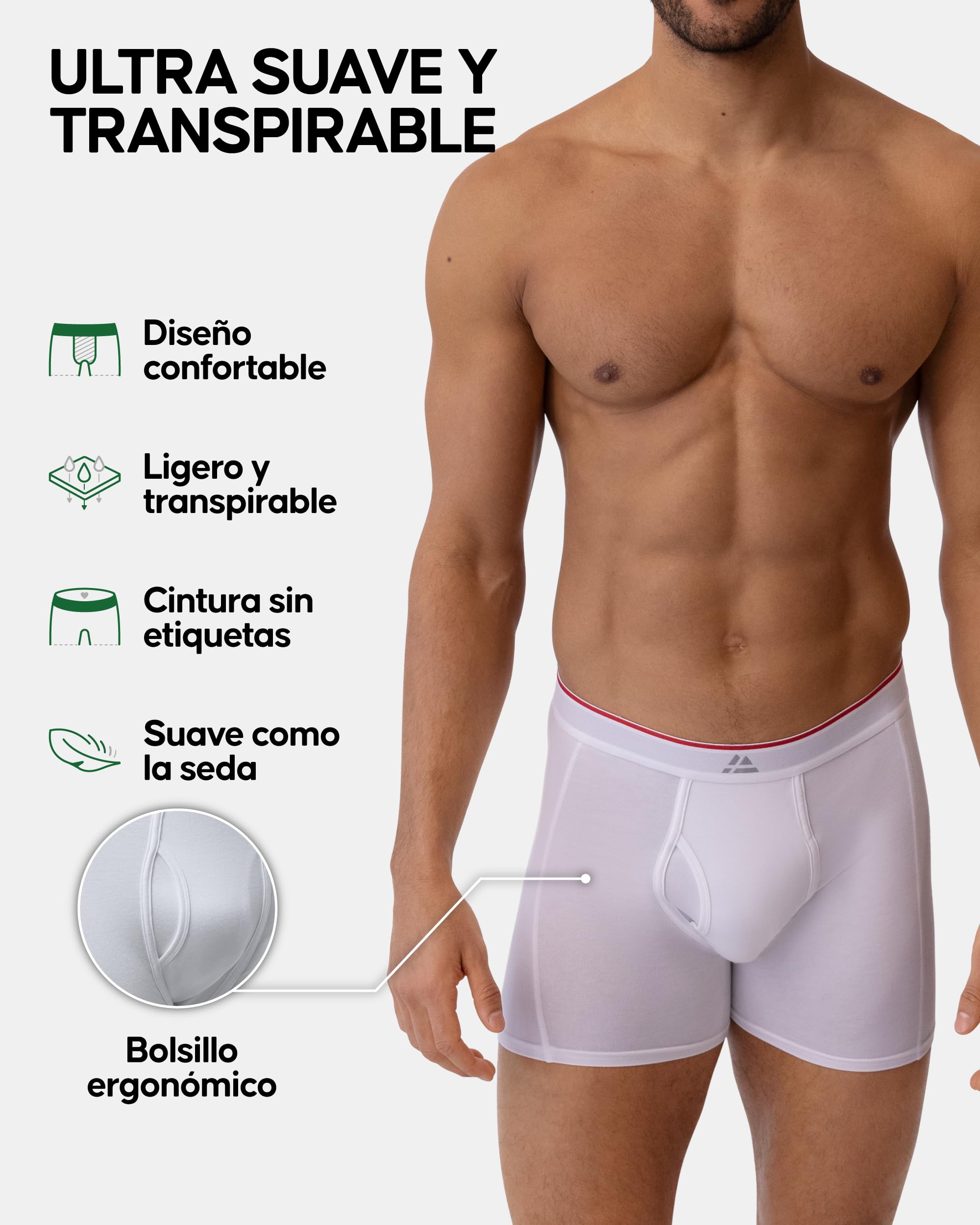 DANISH ENDURANCE Calzoncillos Hombre Boxer de Bambu, 6 Pack Multicolor (2X Negro, 2X Gris, 2X Blanco) L