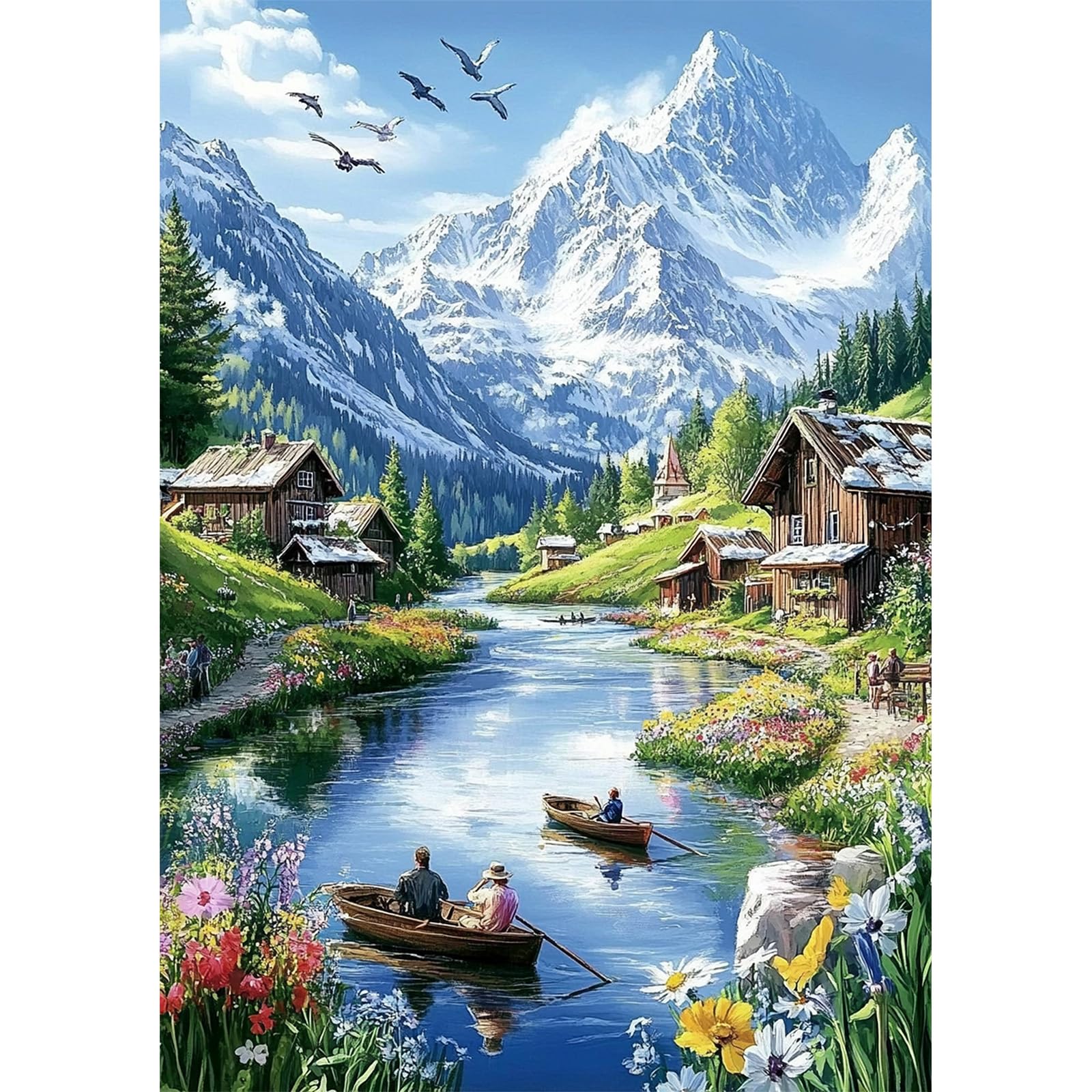 NEWENMO 5D Alpine Snow Scenery Diamond Painting Kits Adults,DIY Snow Scene Diamond Arts Mosaic Kits for Adults Beginner,Full Round Drill Gem Art for Home Wall Decoration,30x40cm