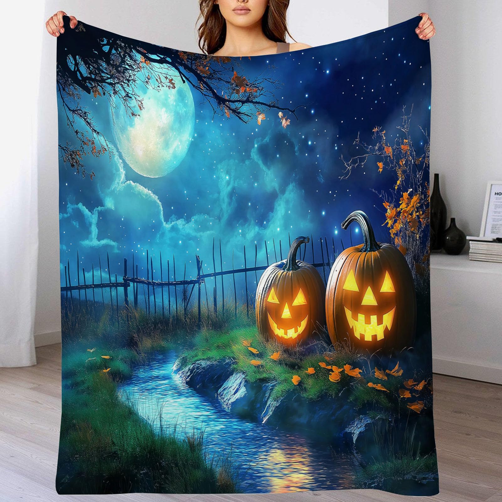 Couverture d'Halloween chaude en flanelle bleue hypoallergénique et thermorégulatrice