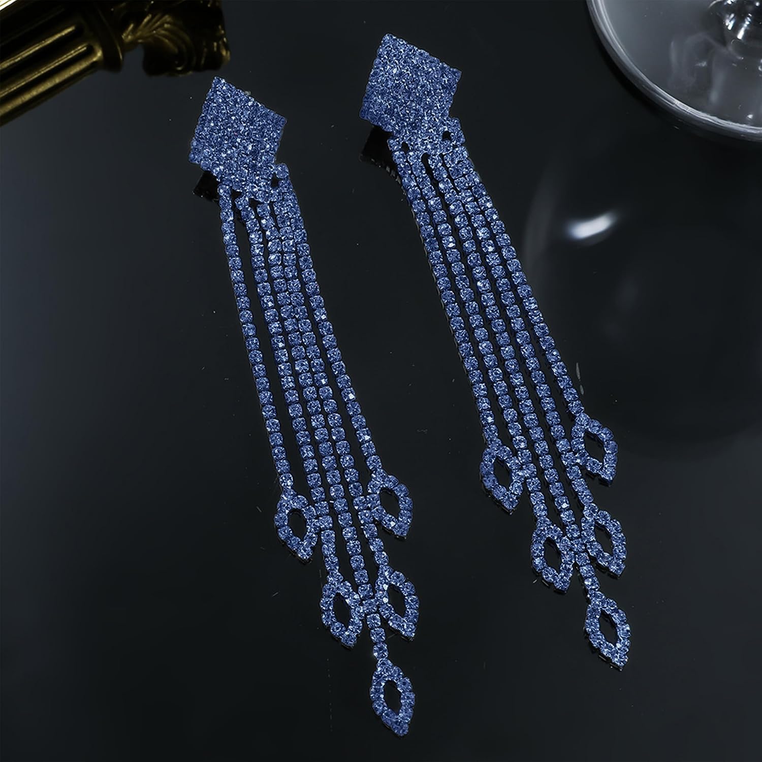 Rhinestone Tassel Earrings for Women Bling Sparkly Long Tassel Earrings Prom Earrings Bling Crystal Chandelier Earrings Wedding Party Prom Dress Outfit Jewerly Gifts for Her - Image 4