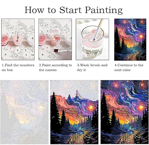 Vista 169 de xackcme Pintura de montaña por números para adultos, pintura de paisaje por número sobre lienzo sin marco, pintura al óleo de paisaje lunar