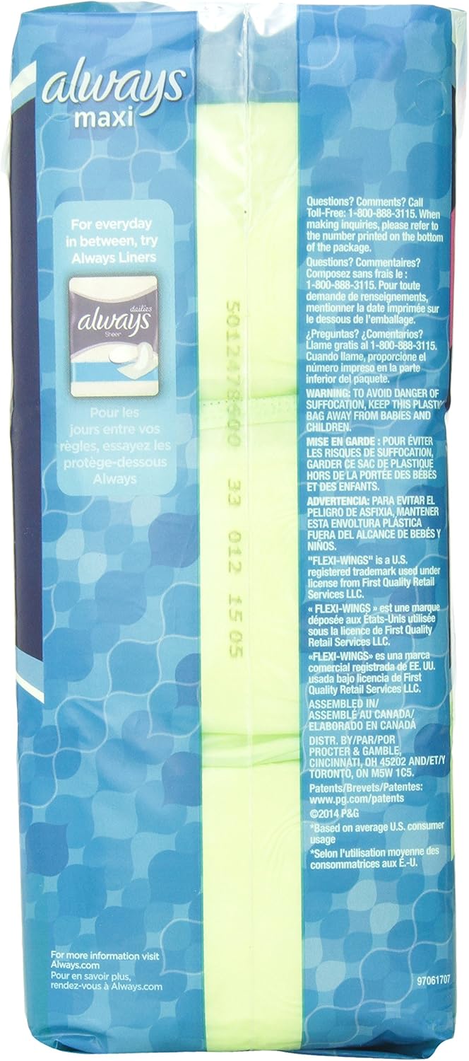 Always Maxi Unscented Pads with Wings, Long/Super, 45 Count