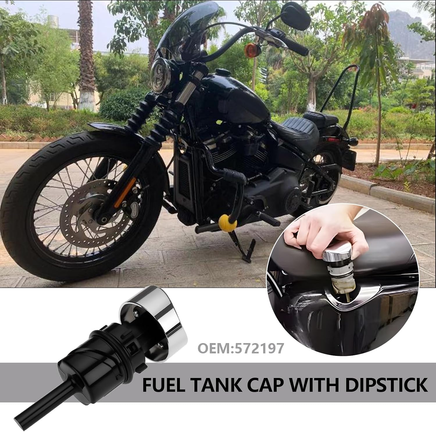 SING F LTD 1Pc Oil Tank Cap with Dipstick Replacement Part 572197 Compatible with Harleys Davidson Sportster XL 2004-2020 XR1200 2008-2012