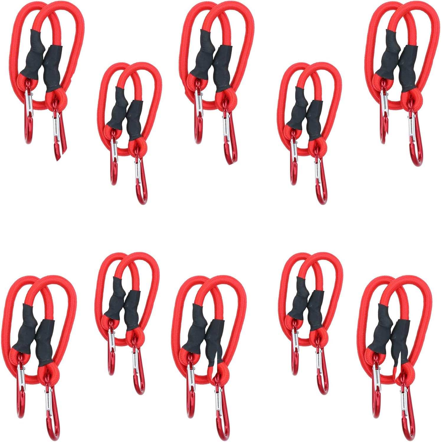 24" 60cm Bungee Rope with Carabiner Clips Cords Elastic Tie Down Fasteners x 10