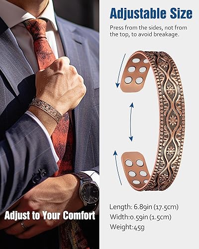Miniatura 5 de Jecanori Pulsera de cobre para hombre, pulsera magnética de cobre para hombre con imanes 18X