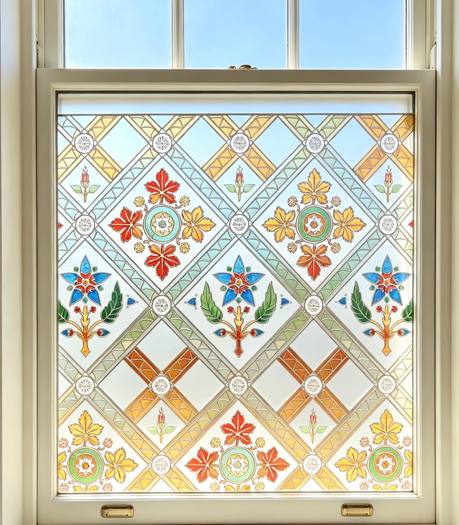 Coavas Film décoratif pour fenêtre de maison, salle de bain et porte d'entrée, motif floral 3D, blocage des UV, contrôle de la chaleur, non adhésif, réutilisable, jaune, 60 x 90 cm