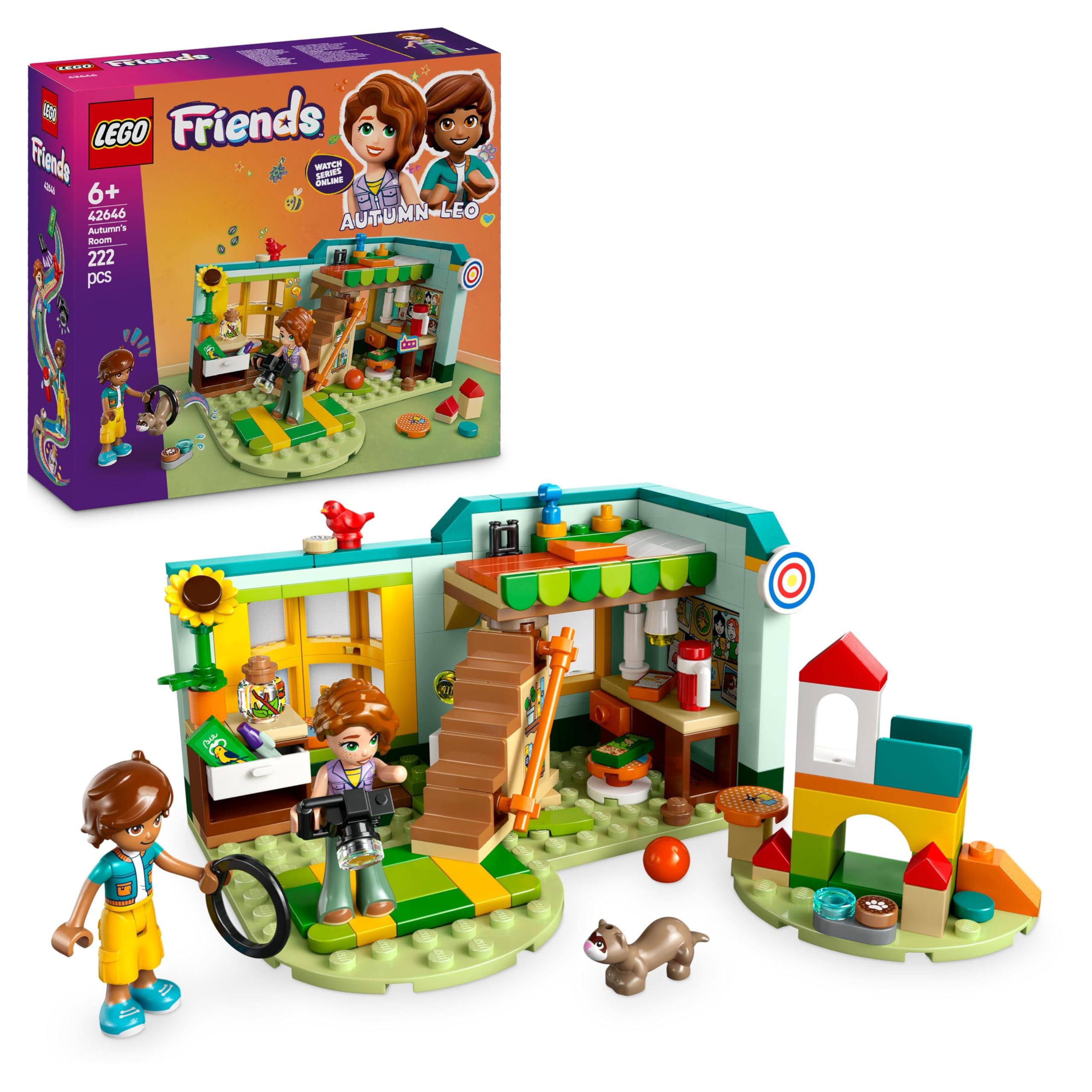 LEGO Friends La Camera di Autumn, Giochi Creativi per lo Sviluppo delle Abilità Sociali delle Bambine da 6 Anni Amanti della Natura con Cameretta da Costruire, Animali Giocattolo e 2 Personaggi 42646