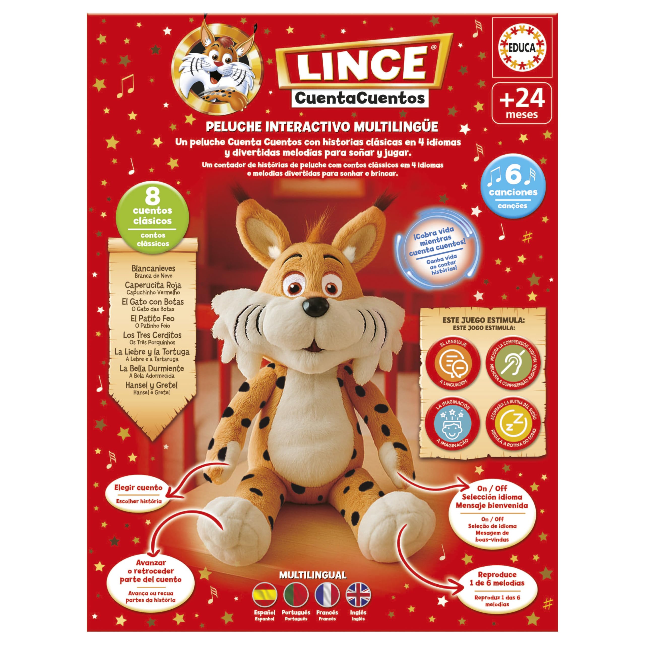 Educa - Lince Cuentacuentos | Peluche Interactivo Educativo con Audiocuentos y música Infantil | Regalo niños 2 años (20360)