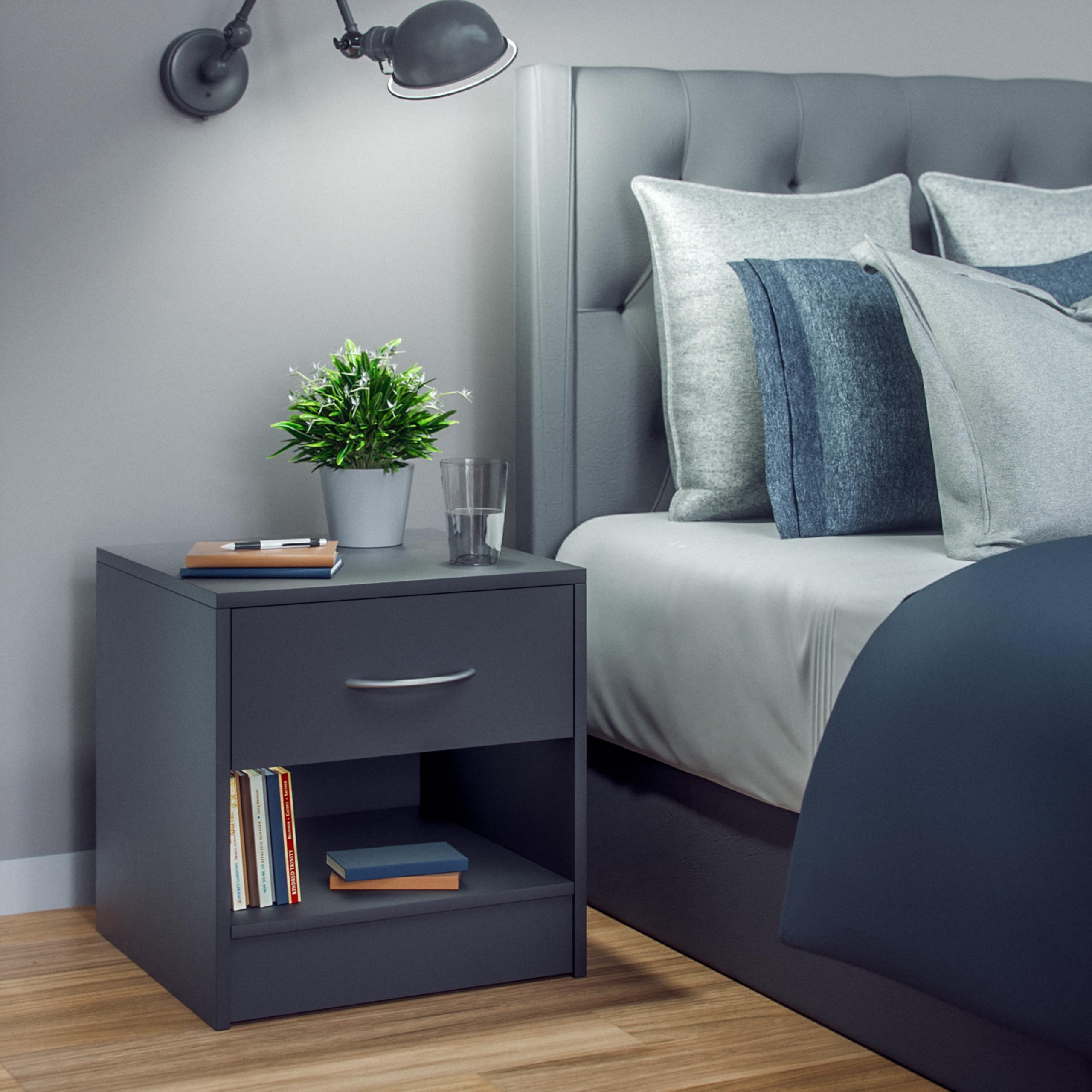 CASARIA® Mesita de Noche Juego de 2 Mesilla Dormitorio Cama Mesa Auxiliar Salón con Cajón Amplio Moderno Resistente Estable 41x39x28cm Mueble Antracita