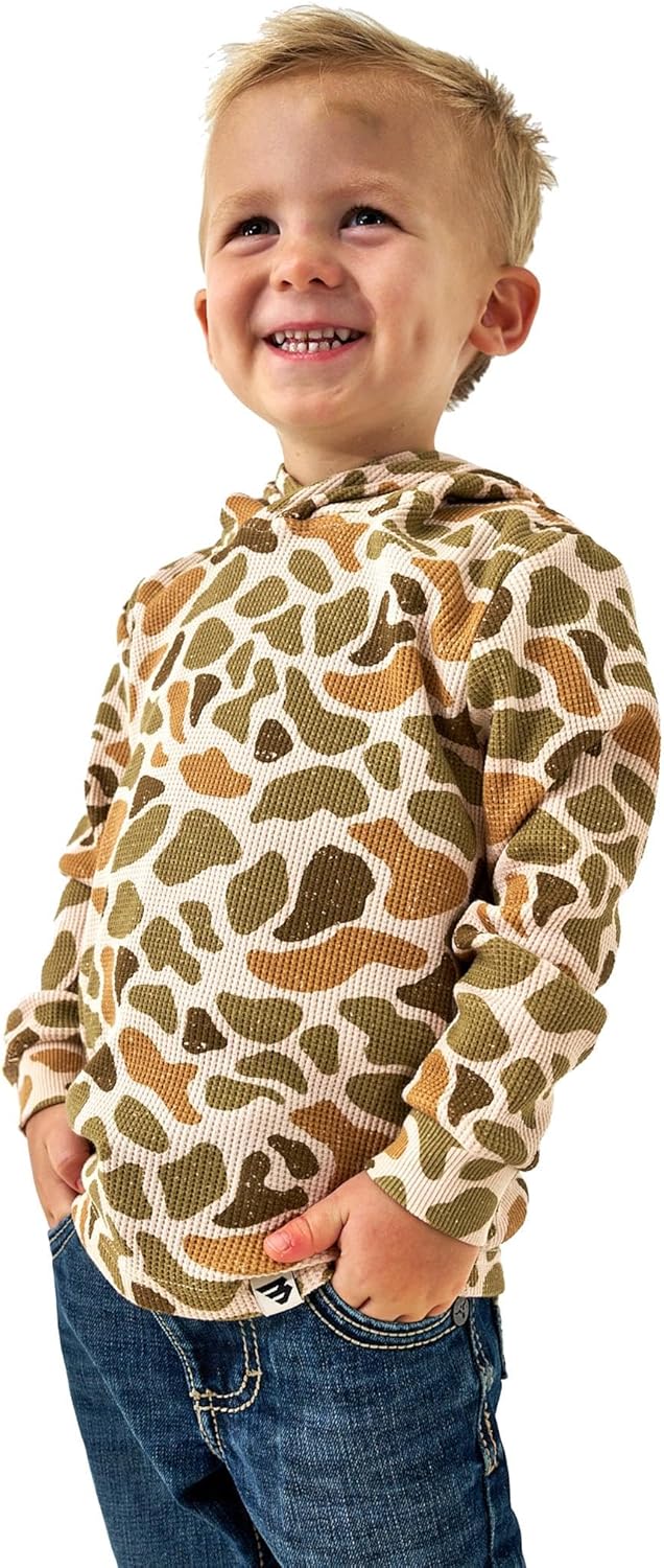 BURLEBO Youth Thermal Hoodie – Soft Midweight Pullover with Camo Detail