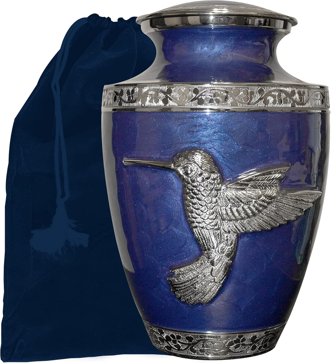 Hummingbird Urn for Human Ashes, Large Adult Blue Funeral Cremation Urn with Personalization