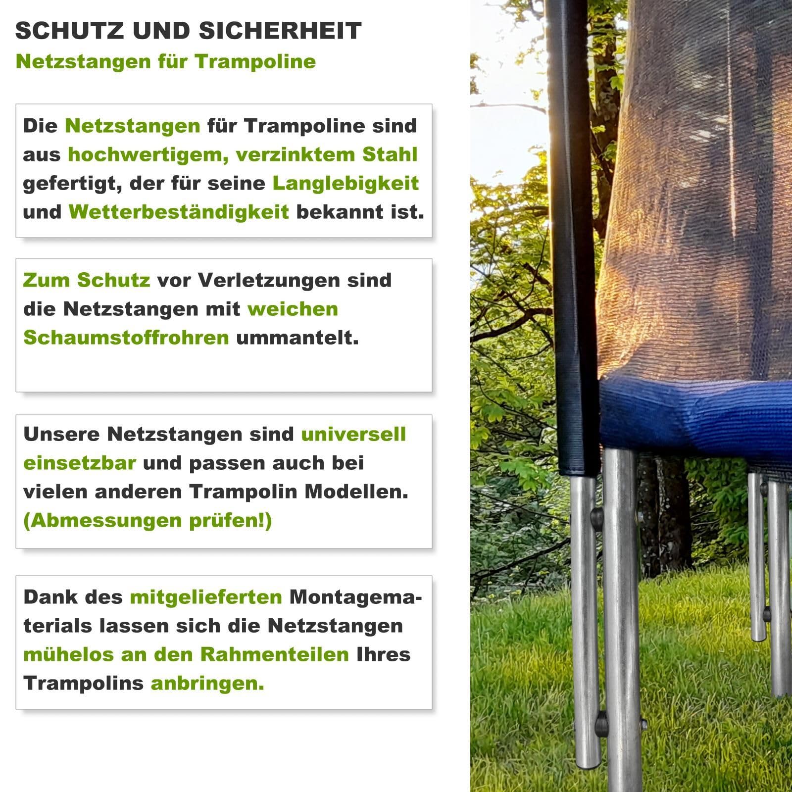 Trampolin Netzstangen (KN-SM) Verschiedene Längen für Trampolin Oudoor 183 244 250 275 300 305 335 366 370 396 400 427 430 457 460 487 490 cm Trampolin Stangen Ersatz