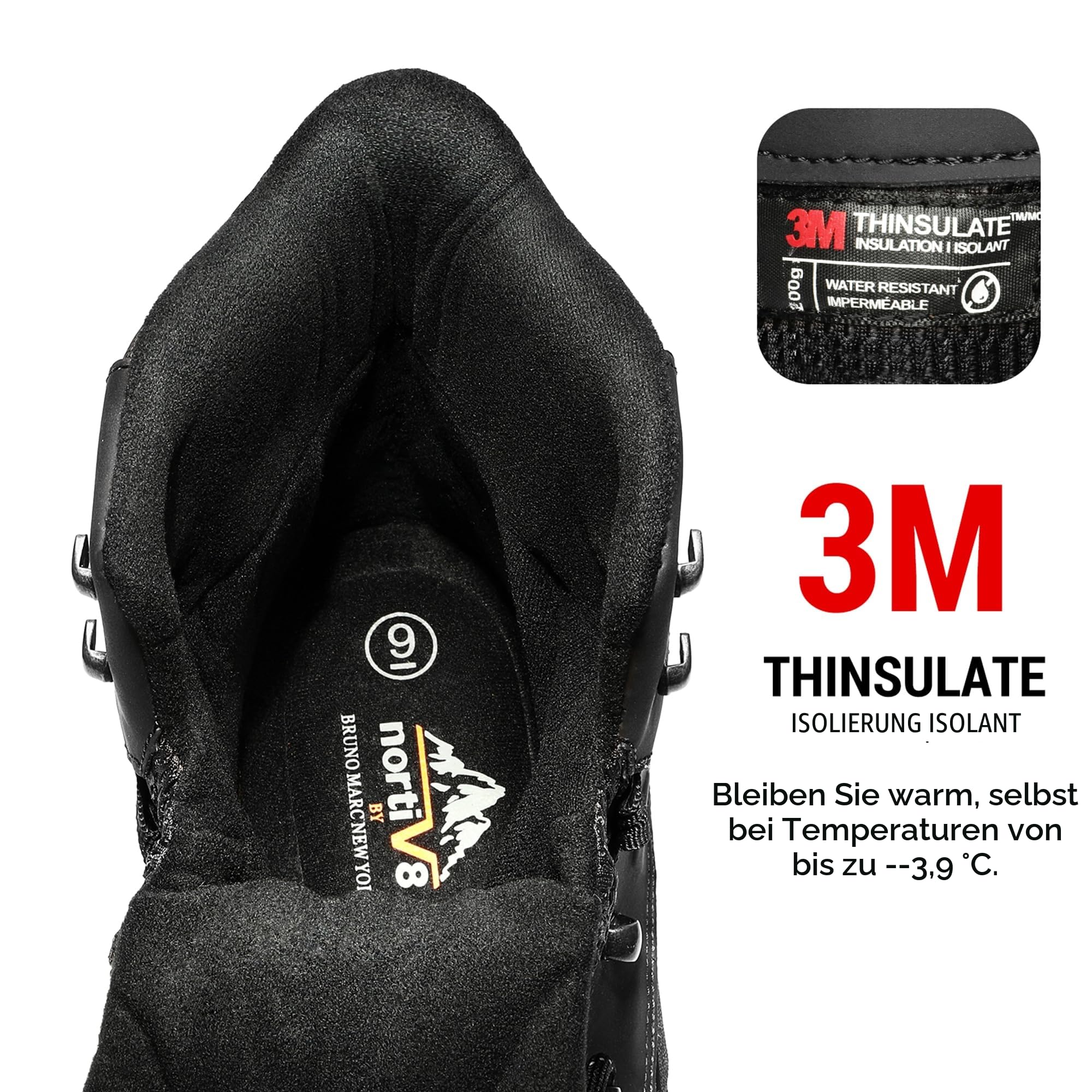 NORTIV 8 Herren Winterstiefel Isolierte | wasserdichte 200 g Thinsulate-Material Wärmesystem -25 °C warm Bequem langlebig rutschfeste abriebfeste Snow Schneestiefel