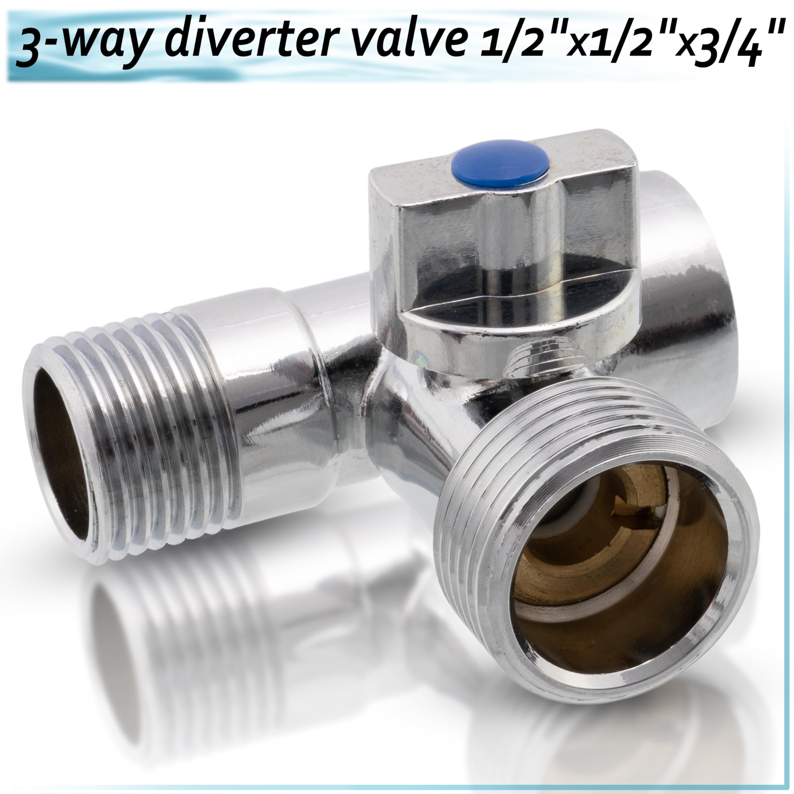 AERZETIX - Vanne à 3 Voies en Laiton - 1/2"x1/2"x3/4" - Finition Nickelée - Robinet d'Eau Sanitaire - Raccord pour Lavabo Salle de Bain Cuisine