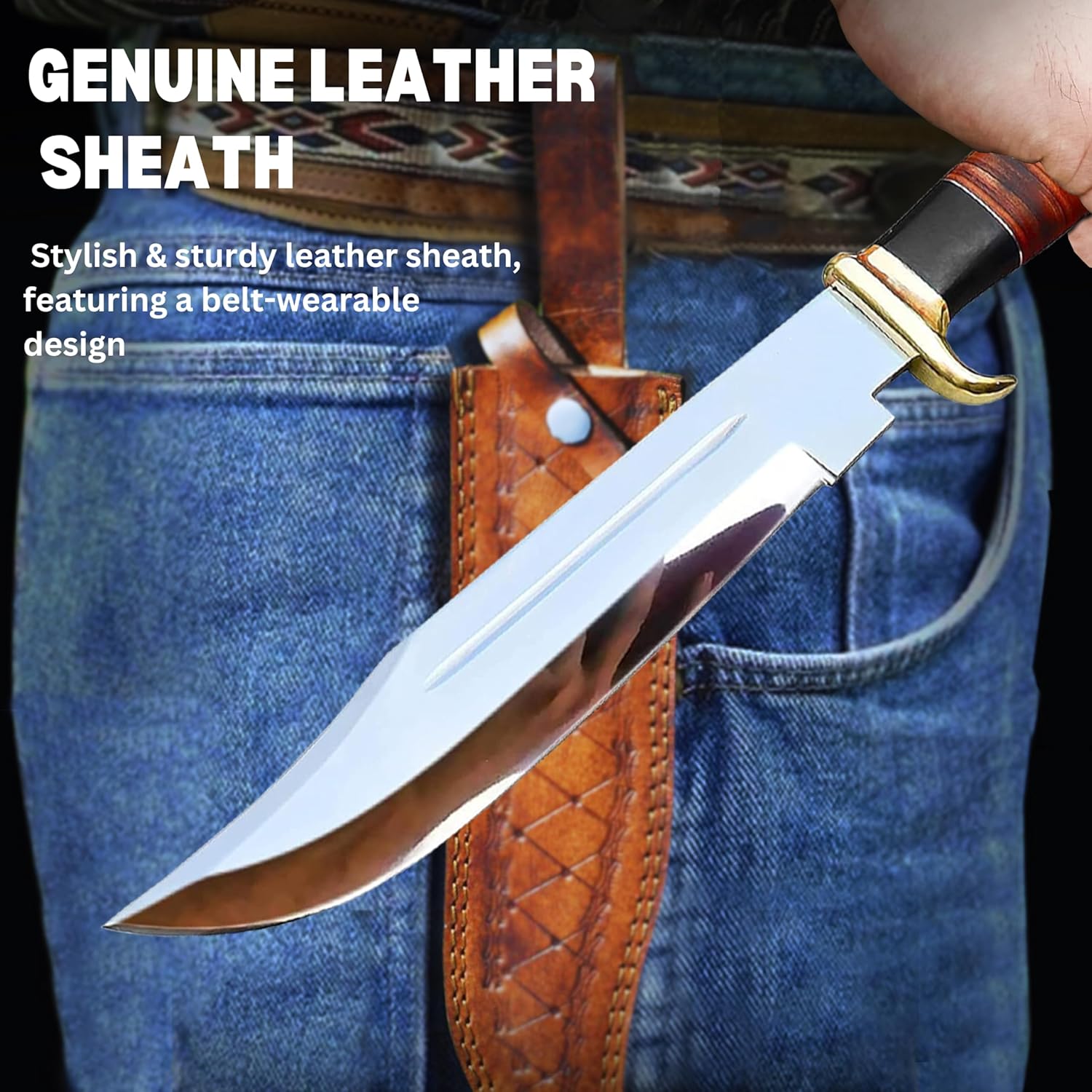 Handmade Carbon Steel Crocodile Dundee Knife, Professional Rustam Crocodile Dundee Outback Fixed Blade Knife with Horn Handle and Leather Sheath