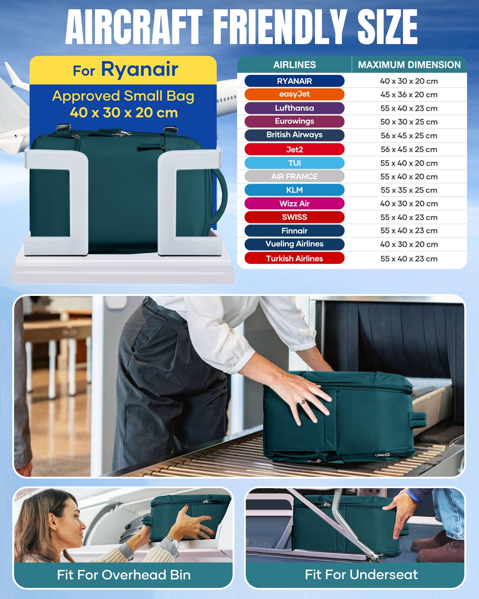 SZLX Zaino Ryanair 40x30x20 Sottovuoto con Pompa Bagaglio a Mano