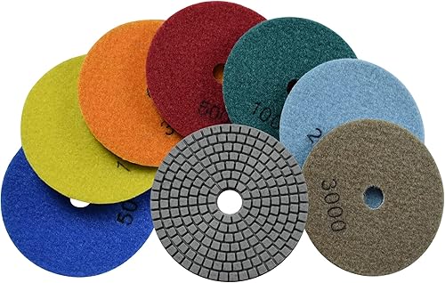 Miniatura 3 de Konfor Almohadillas de pulido de diamante Wet Buff 4 pulgadas 7 pasos gancho y bucle para lijar piedra mármol granito