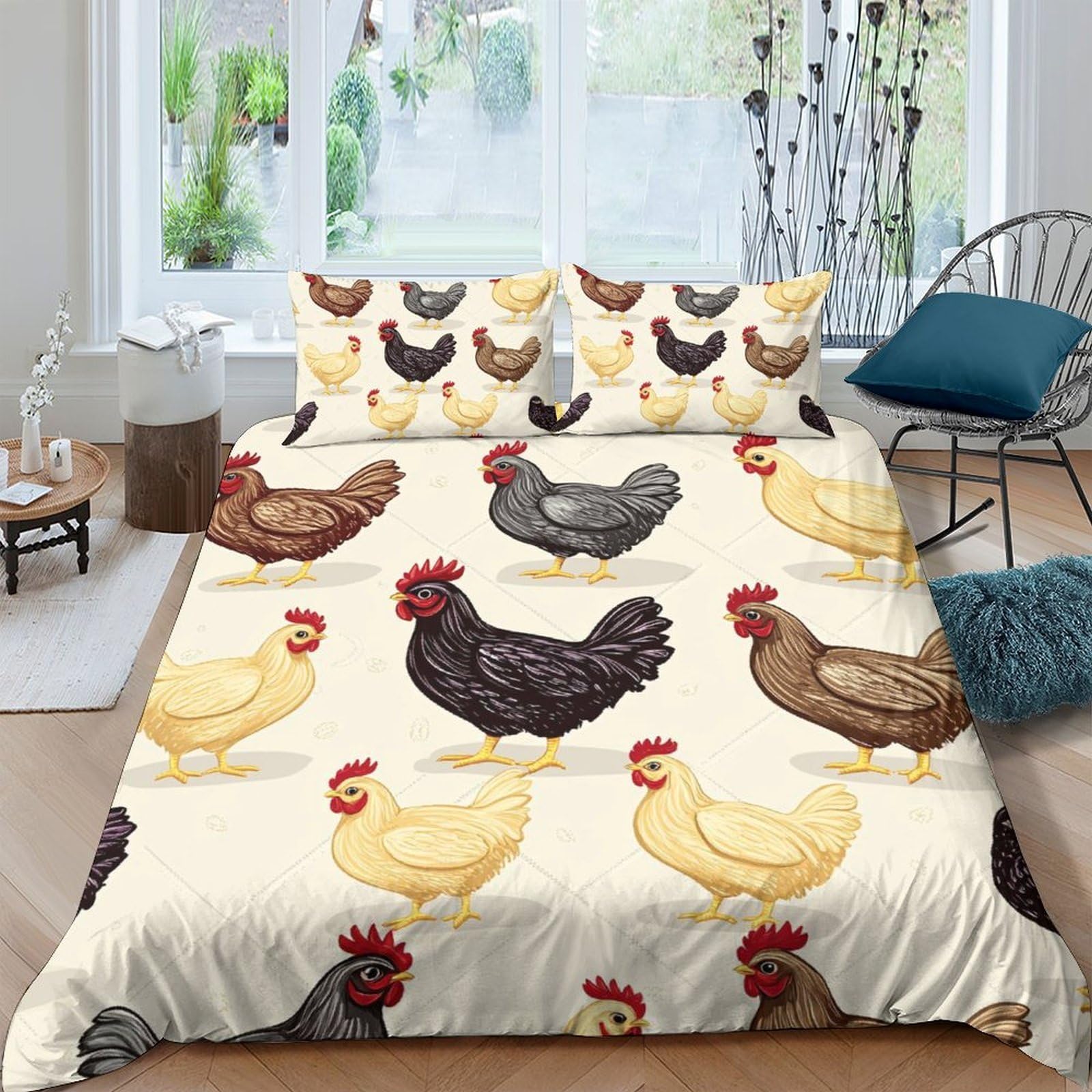 Ctjqhvkz Style-2 3D Printed Chicken Pattern Fitted Sheet Microfiber Anti-Slip Hen Bed Cover For Bedroom Dorm Home Decor Single（135X200cm）