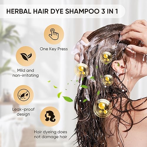 Miniatura 2 de Lancity Champú de tinte para el cabello castaño oscuro 3 en 1, champú instantáneo para colorear el cabello, cobertura 100% de canas, para hombres y