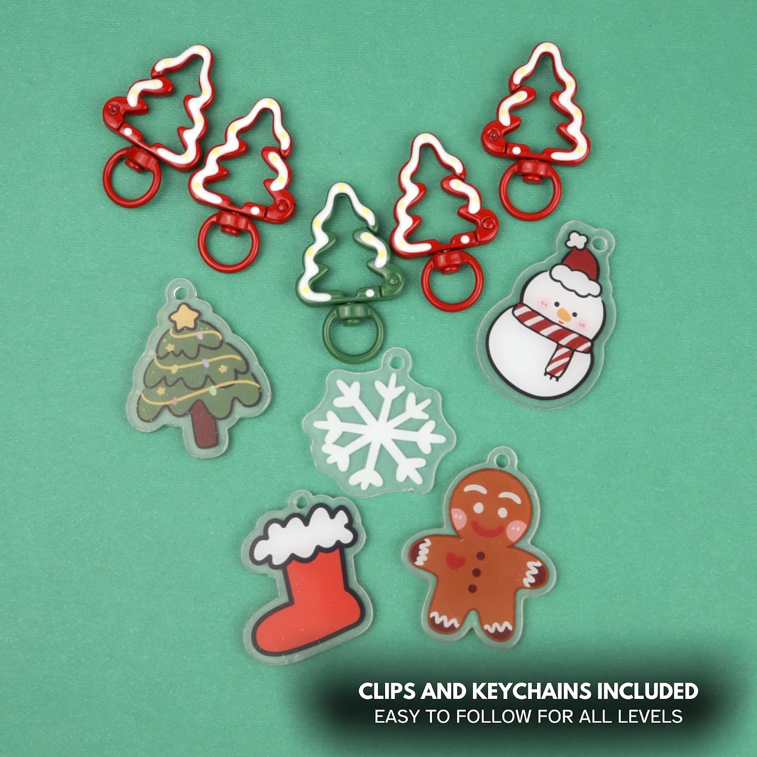 Needzo Christmas Keychain Crochet Kit, Holiday Amigurumi, All Supplies Included, Step-by-Step Video Tutorials, 5 Designs