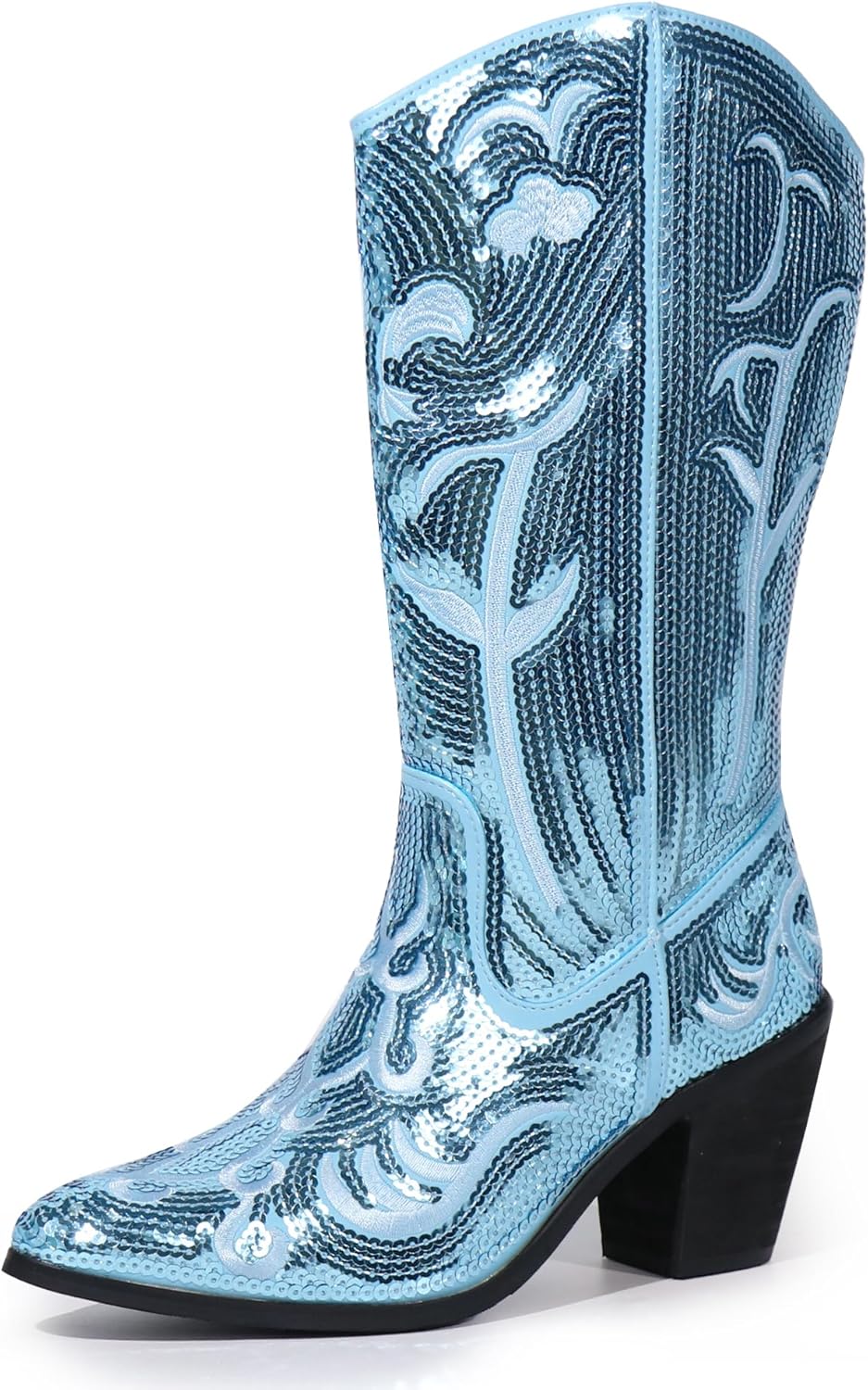 Hawkwell Women's Sequin Mid Calf Western Cowboy Boots Wide High Fashion... - Picture 25 of 30