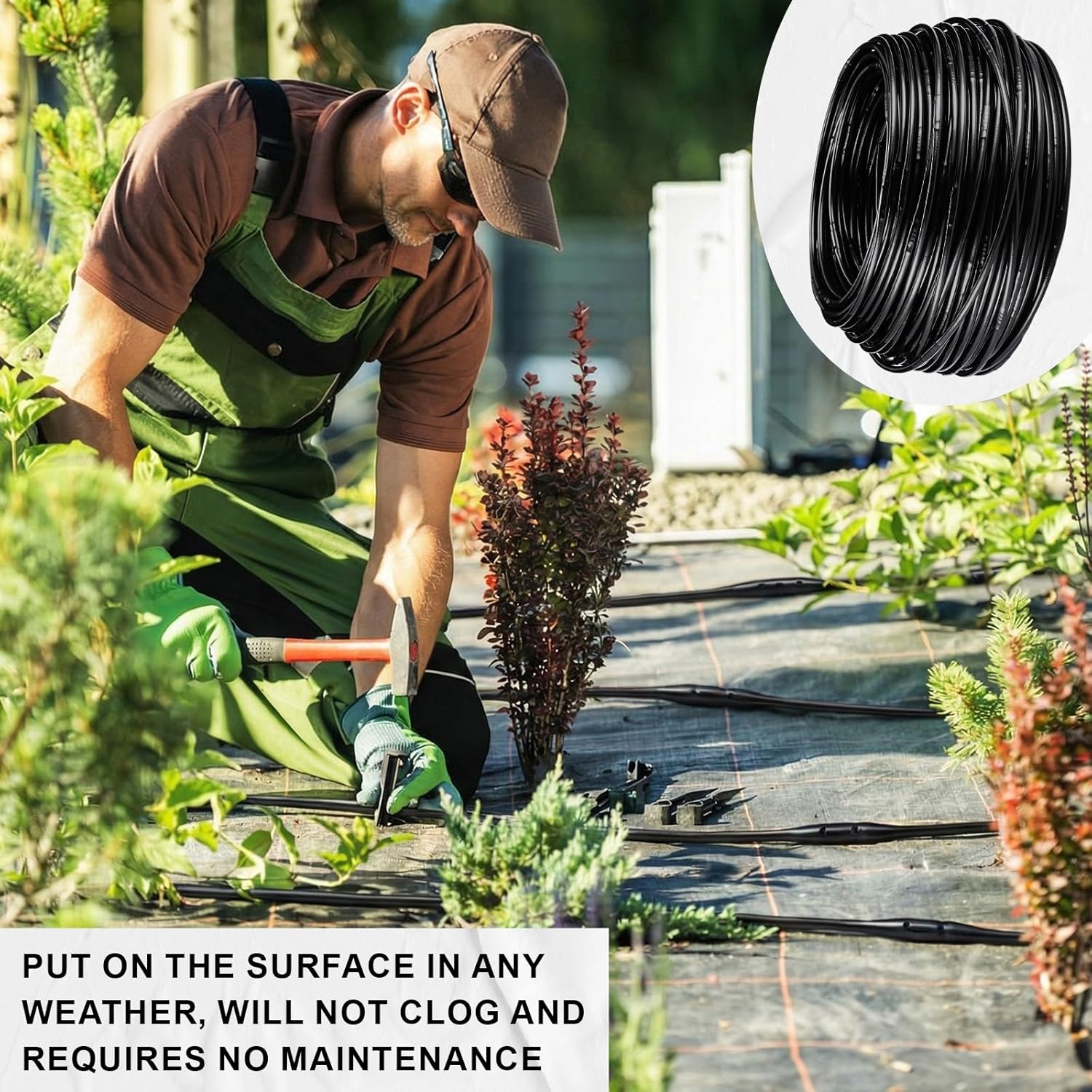 Nuanchu 298 ft 1/4-inch Drip Irrigation Tubing Hydroponics Dripline with 9.8 Inch Emitter Spacing Blank Distribution Tubing Drip Line Watering for Garden Irrigation System Flower, Flexible(Black)