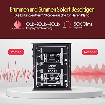 Pyle DI Box Di - Passive Direct Injection Box with Hum Remover and Input Mute for Guitar & Bass - Impedance Transformer