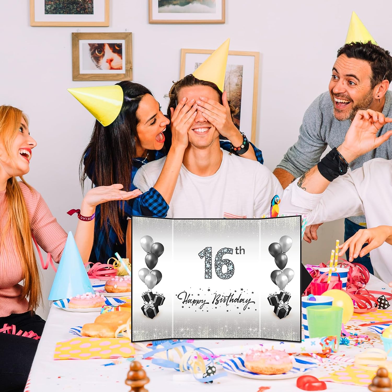 Black Silver 16th Birthday Decorations,Sweet Happy 16th Birthday Signature Guest Book Alternative for Boys Gilrs 16th Birthday Anniversary Party Supplies Favors Decor Gifts Greeting Card Creative image 2