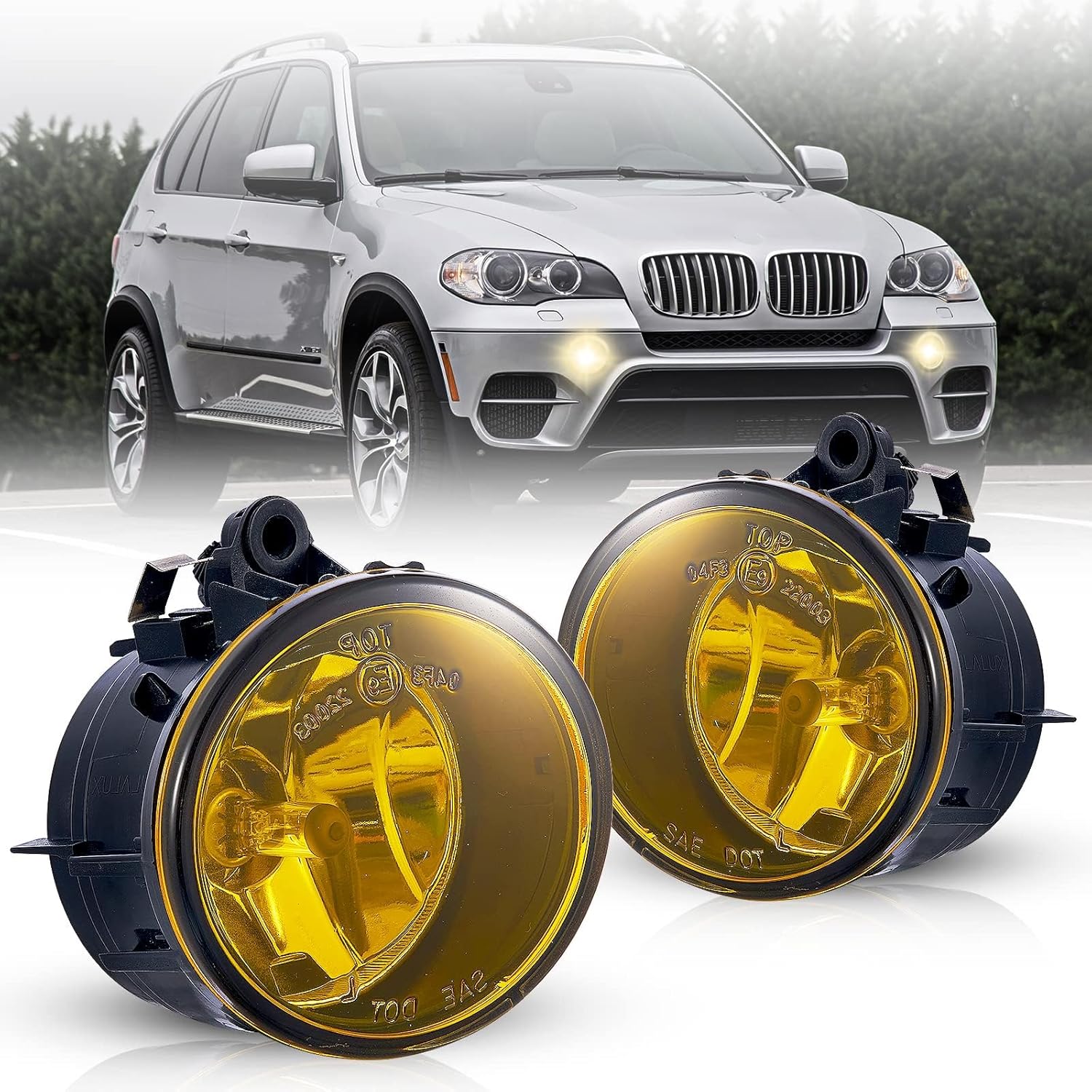 Fog Lights Compatible with BMW X1 X2 X3 X4 (F48 F39 F25 F26, Halogen Lamp, w/o Adaptive Headlamps), X5 X6 F15 F16, 2011-2021, 1 Pair (Yellow Lens)