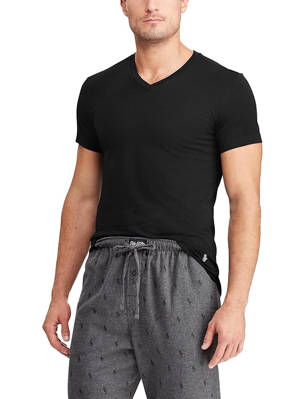 Polo Ralph Lauren Men's Slim Fit Cotton V-Neck Tee, Cruise Navy/White, White/Cruise Navy, Polo Black/White, Medium by POLO RALPH LAUREN - Used condition - Image 4