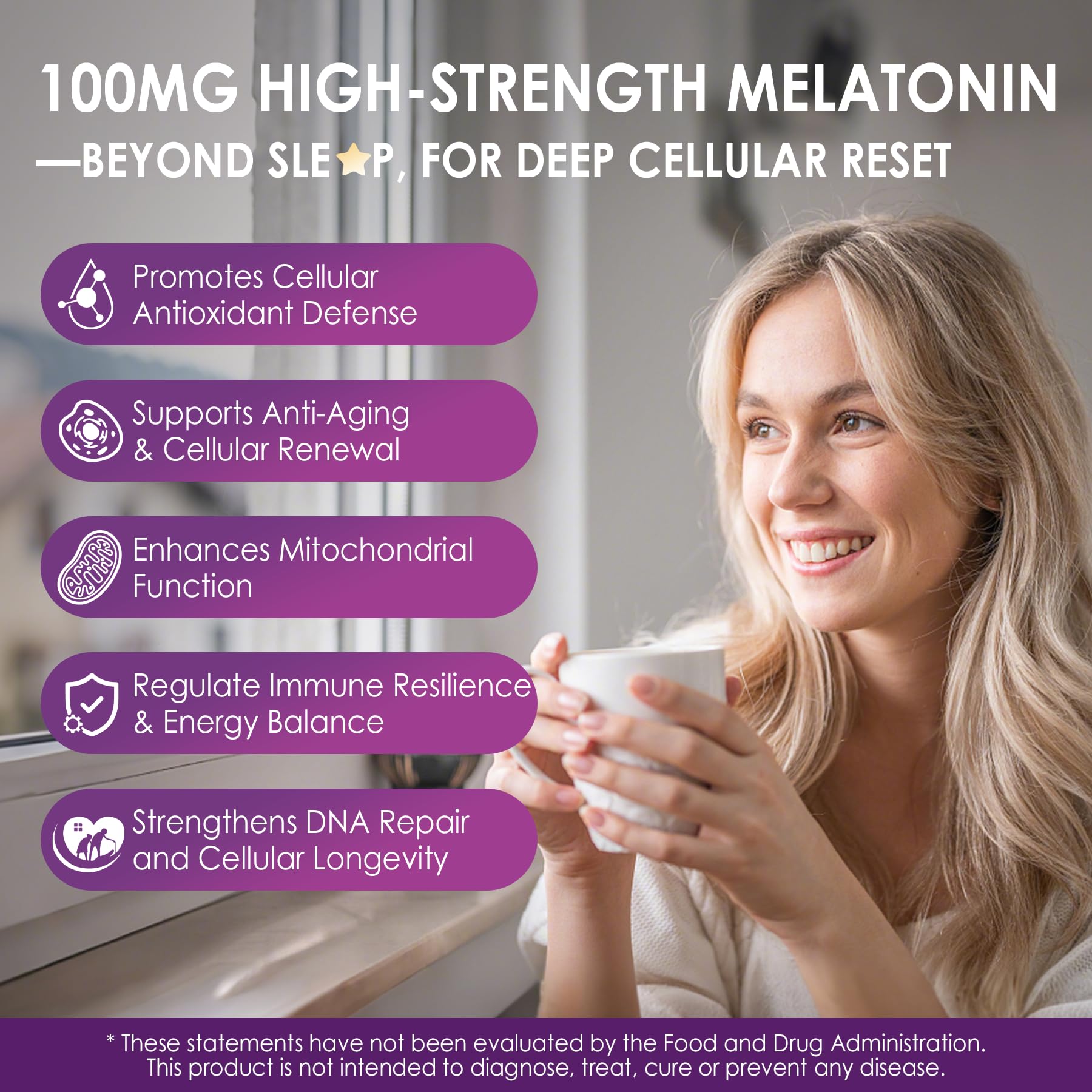 Melatonin 100mg - High Potency Antioxidant & Cognitive Formula, 75 Softgels — Amazon image 5