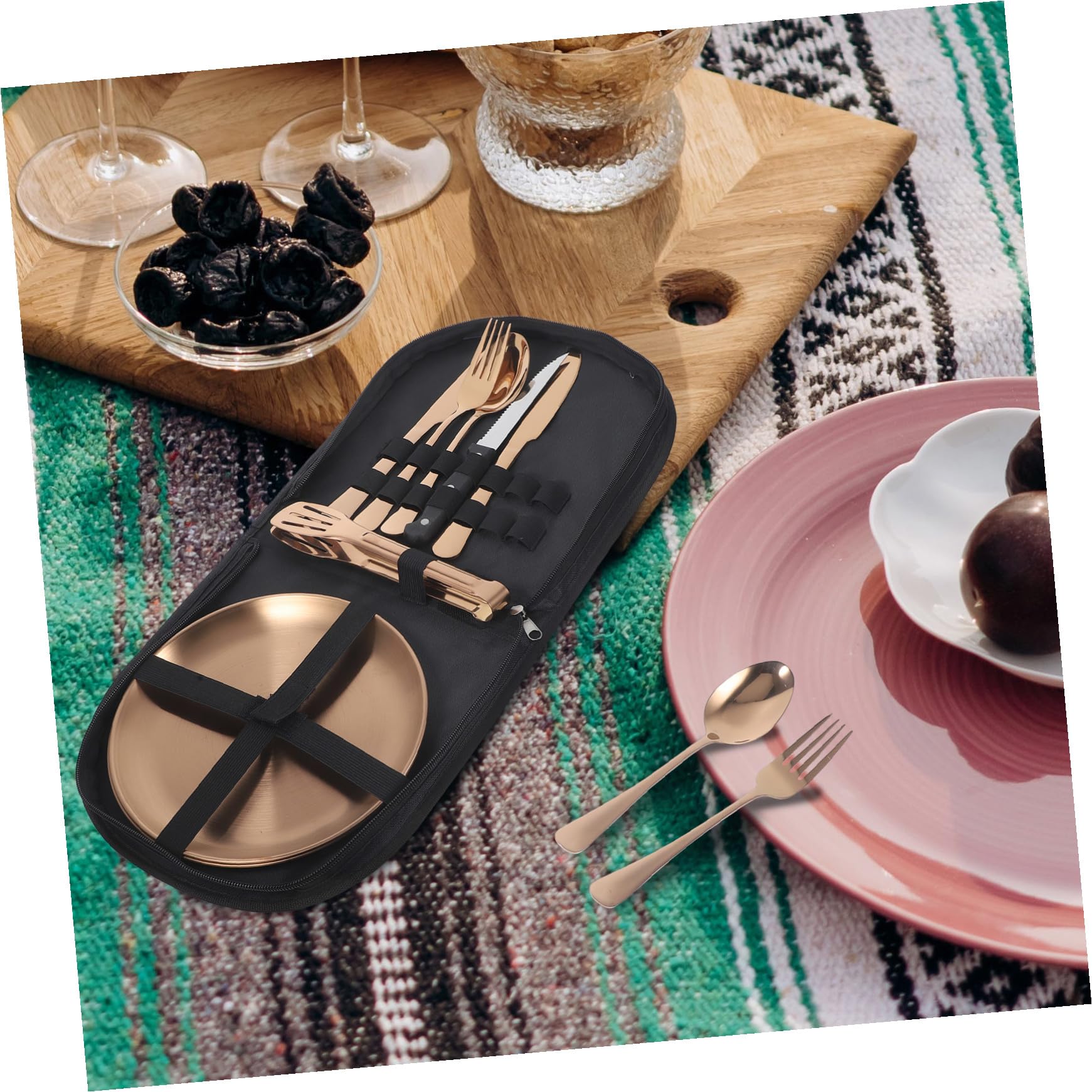 Toyvian Edelstahlbesteck mit Tasche Klappgabeln und Servierlöffel für Campinggeschirr und Outdoor-besteck Tragbares Essgeschirr für Picknicks