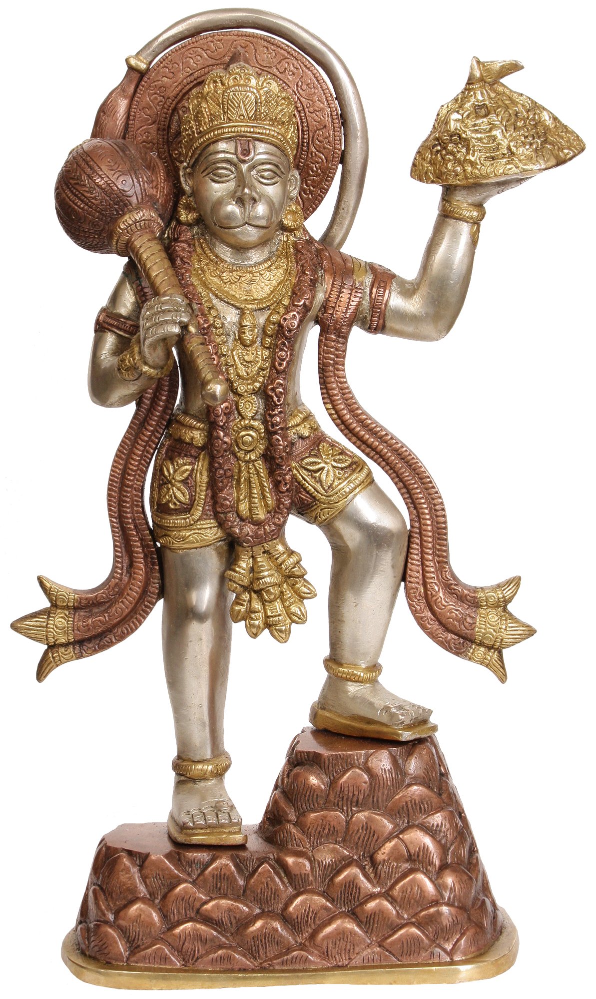 Statue Hanuman transportant Sanjeevani laiton massif détails gravés haute précision
