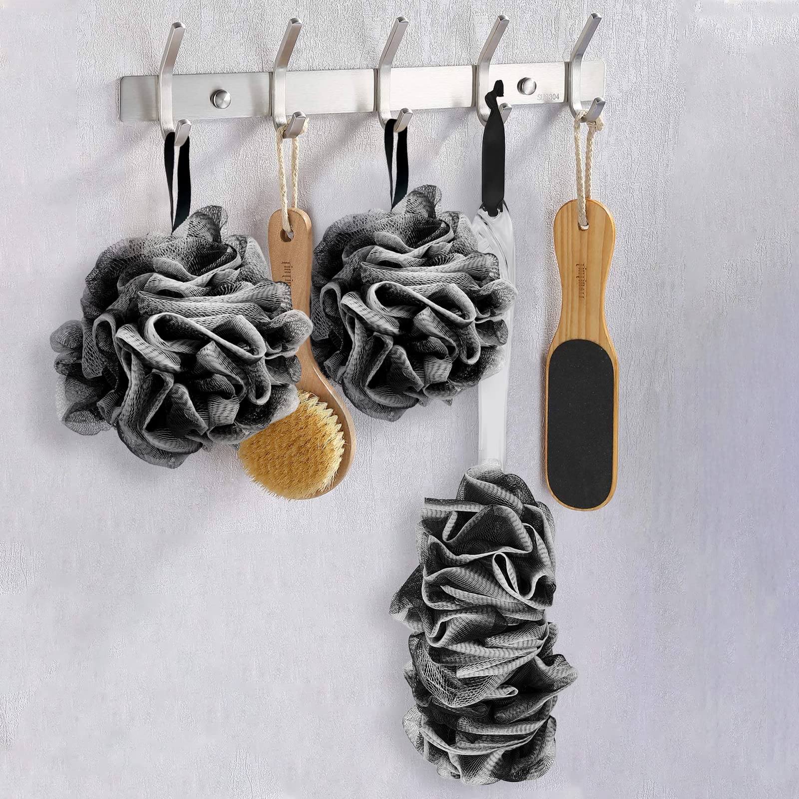 Luffa-Badewannen-Duschschwamm, Körperschrubber, 1 Rückenbürste mit langem Griff und 2 75 g XL-Peeling-Netz-Pouf-Duschstrauß, 3 Stück Duschschrubber für Damen und Herren