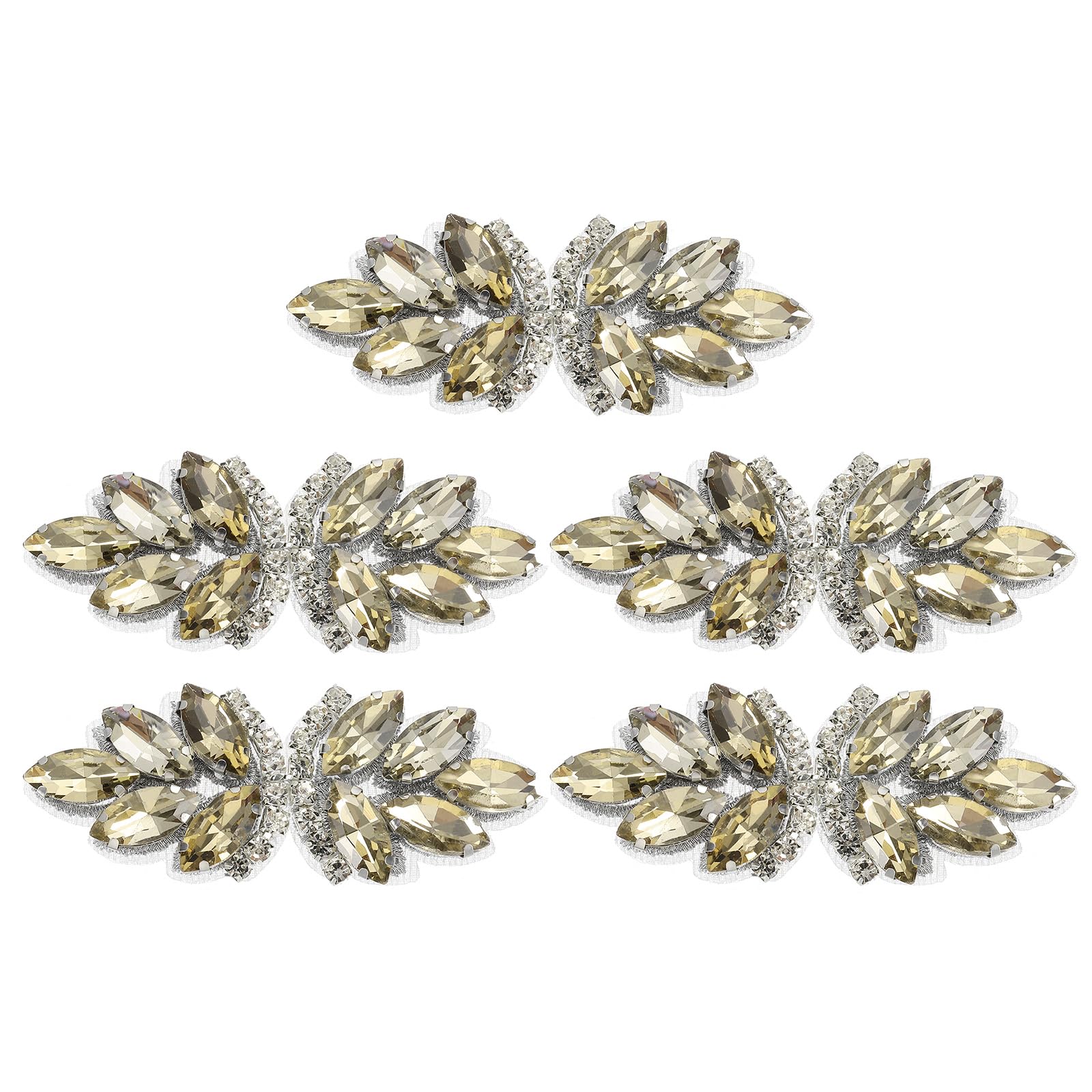 sourcing map 5Pcs Rhinestone Crystal Applique, Handmade Beaded Patches Sew on Patch Crystal Sewing Applique for Bridal Sash Wedding Dress Shoes Bags, Light Brown/Silver White
