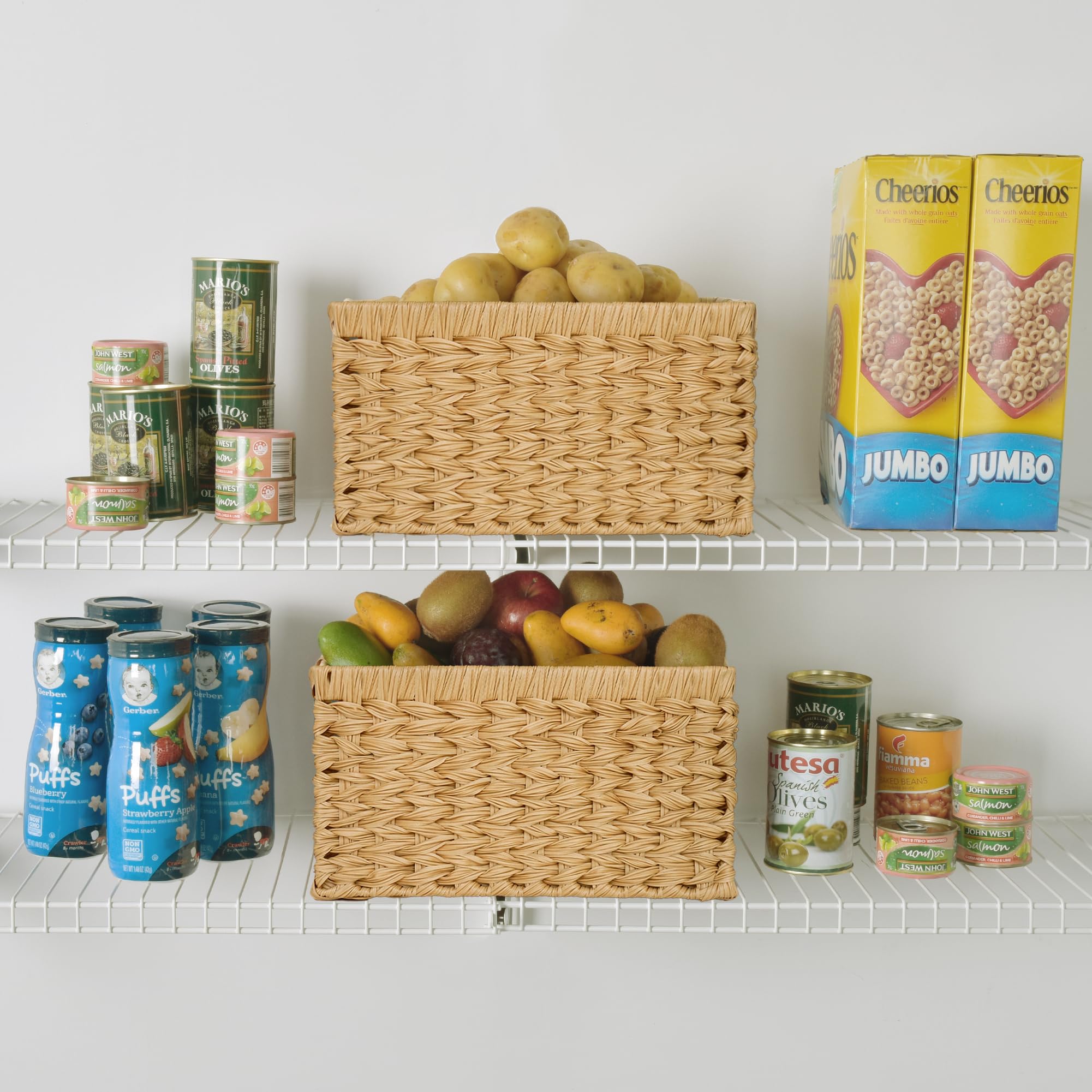 GRANNY SAYS Cestas de almacenamiento de mimbre, cestas tejidas para estantes, cestas de baño impermeables para organizar, cestas de mimbre con asas, naturaleza, paquete de 2