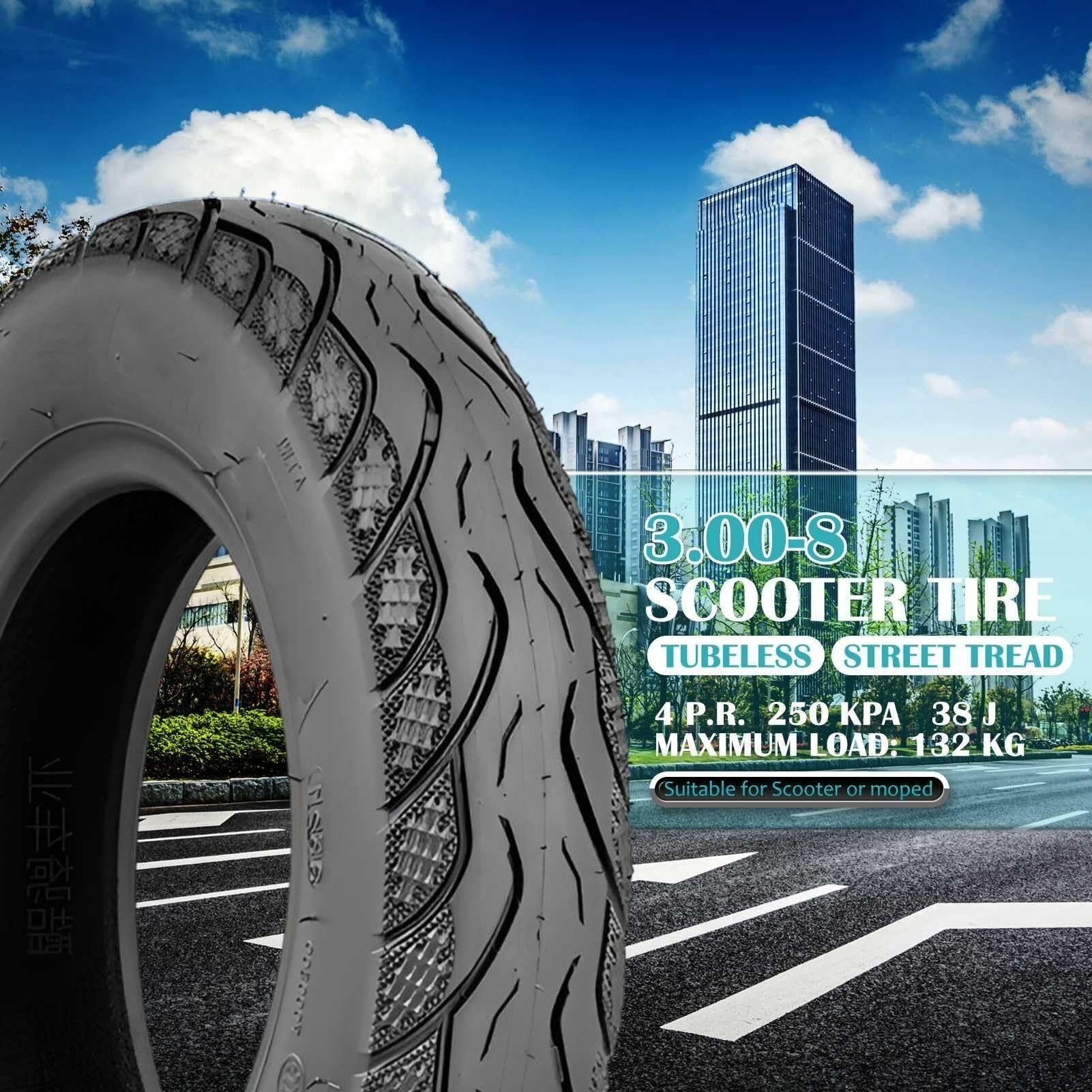 2PC 3.00-8 Opona Motocyklowa Tubeless Wysoka Przyczepność 3.00x8 4PR 38J 3.00 8 250kPa 132kg Przedni Tylny
