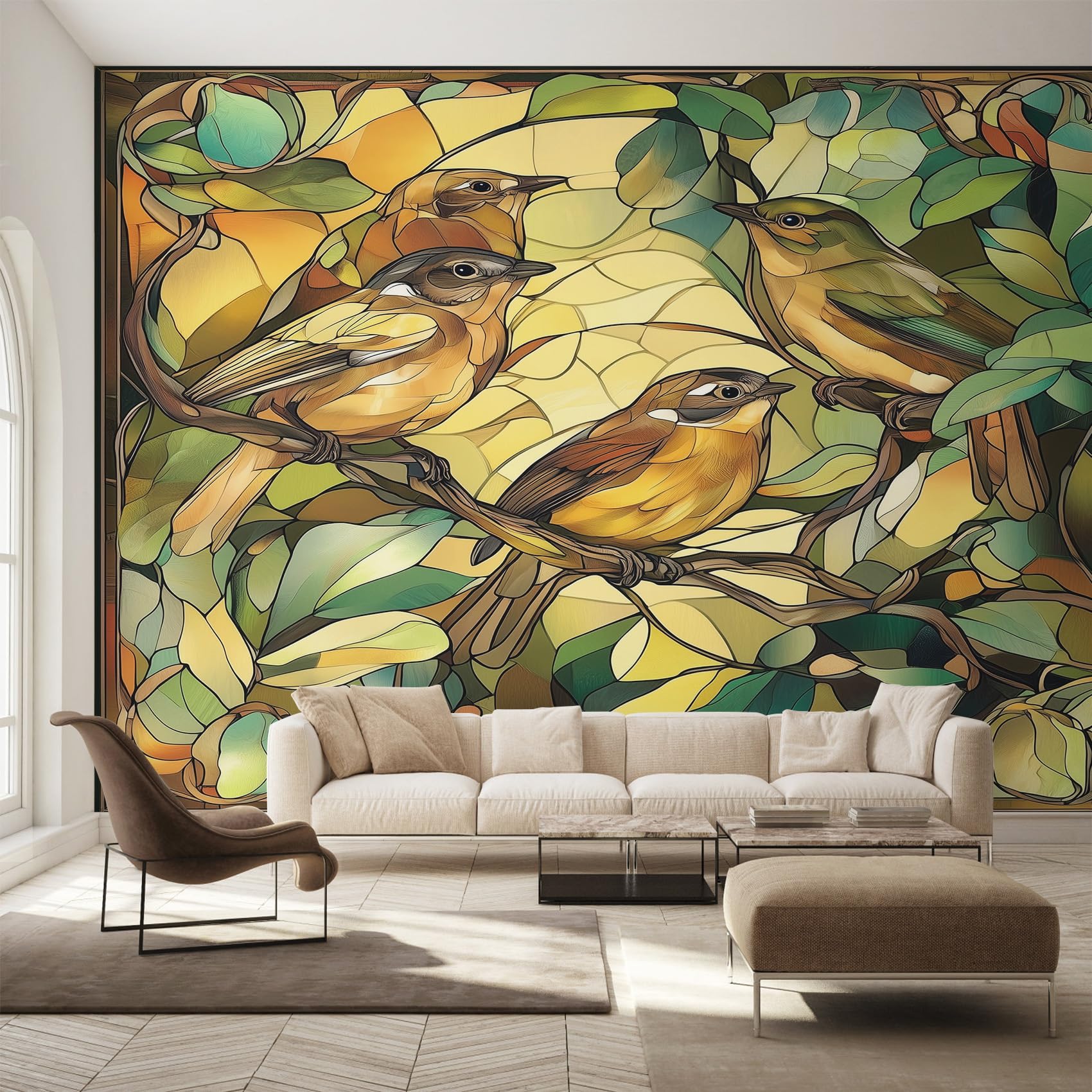 Papier peint oiseau vitrail intissé haut de gamme déco murale maison