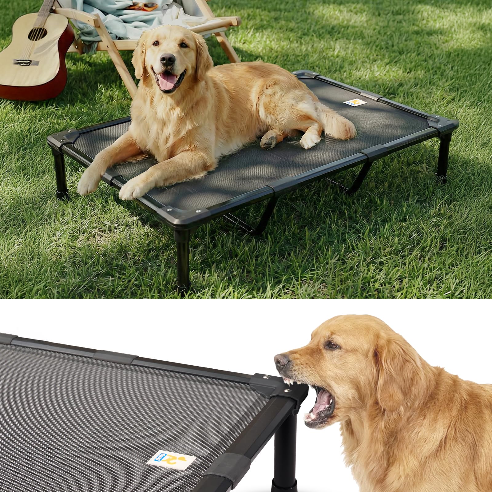 Sytopia 47'' Indestructible Outdoor Elevated Dog Bed for Large Dogs, Chew-Proof Pet Camping Raised Cot with Breathable Mesh - Durable Frame, Cooling Hammock Bed, Non-Slip Feet, Waterproof, Easy Clean