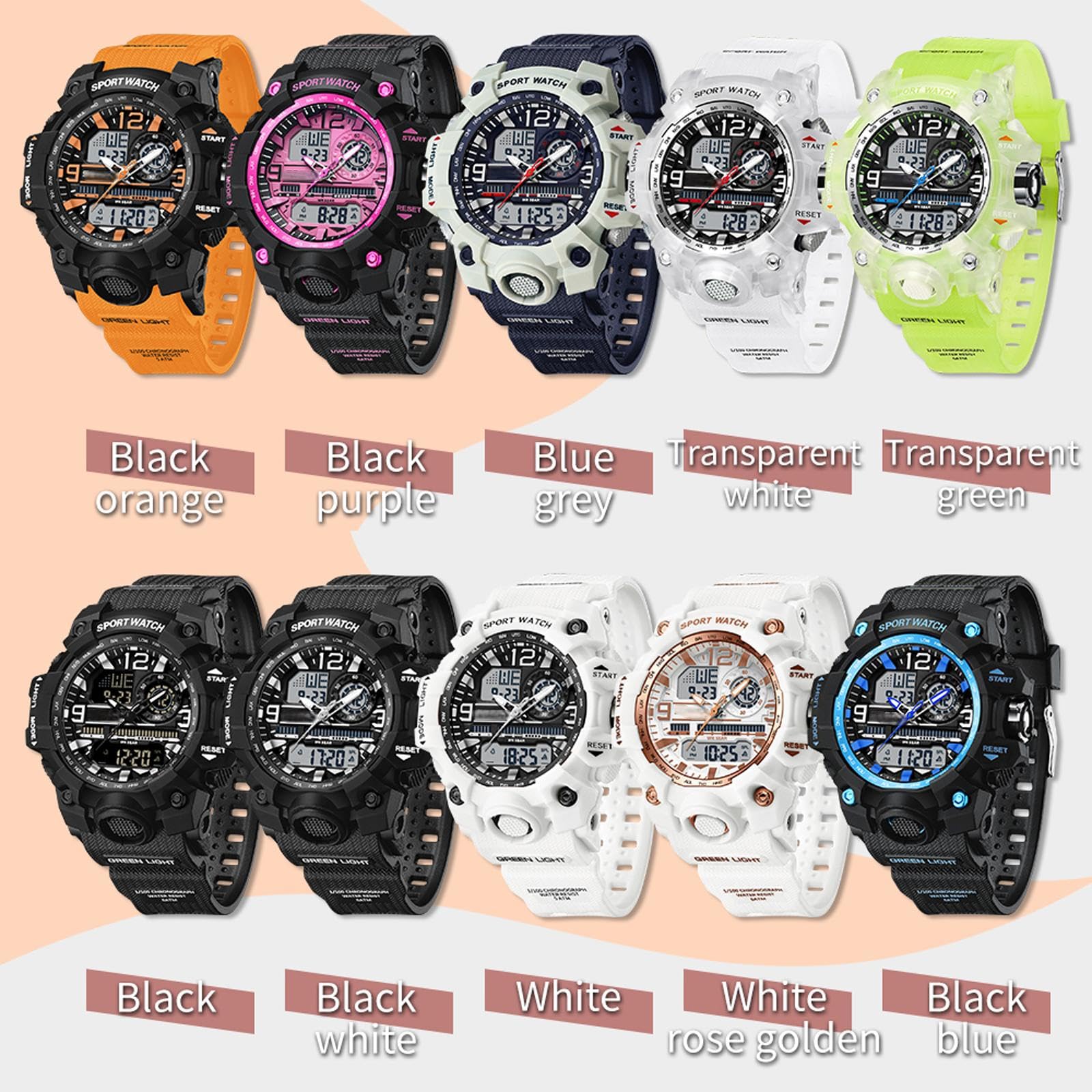 findtime Reloj de pulsera digital deportivo para adolescentes y niñas, reloj digital blanco, pantalla analógica, militar, resistente al agua