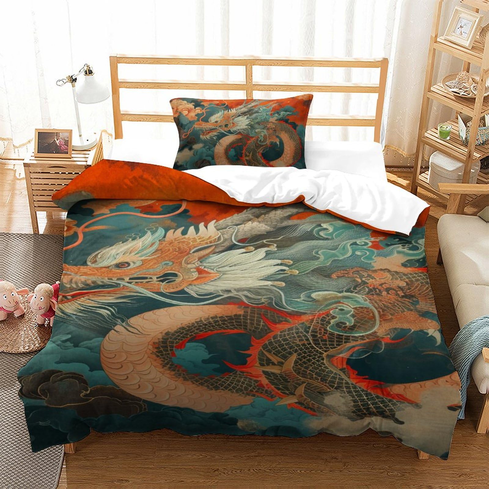 Parure de lit dragon microfibre facile à laver pour le sommeil des adolescents et enfants