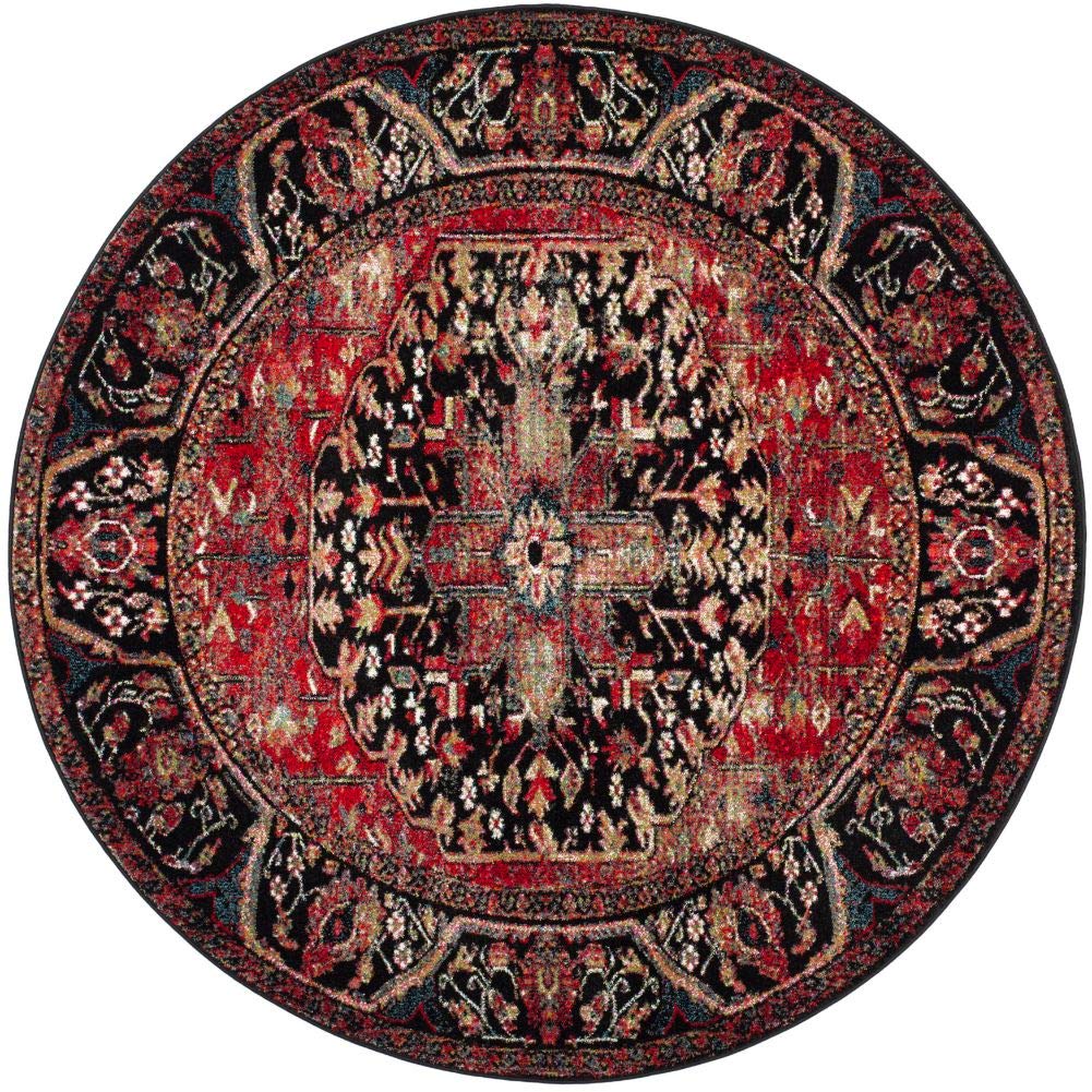 SAFAVIEH Vintage Hamadan Collection Area Rug - 3' Round, Red & Multi, Oriental Traditional Persian Design, Non-Shedding & Easy Care, Ideal for High Traffic Areas in Living Room, Bedroom (VTH215A)