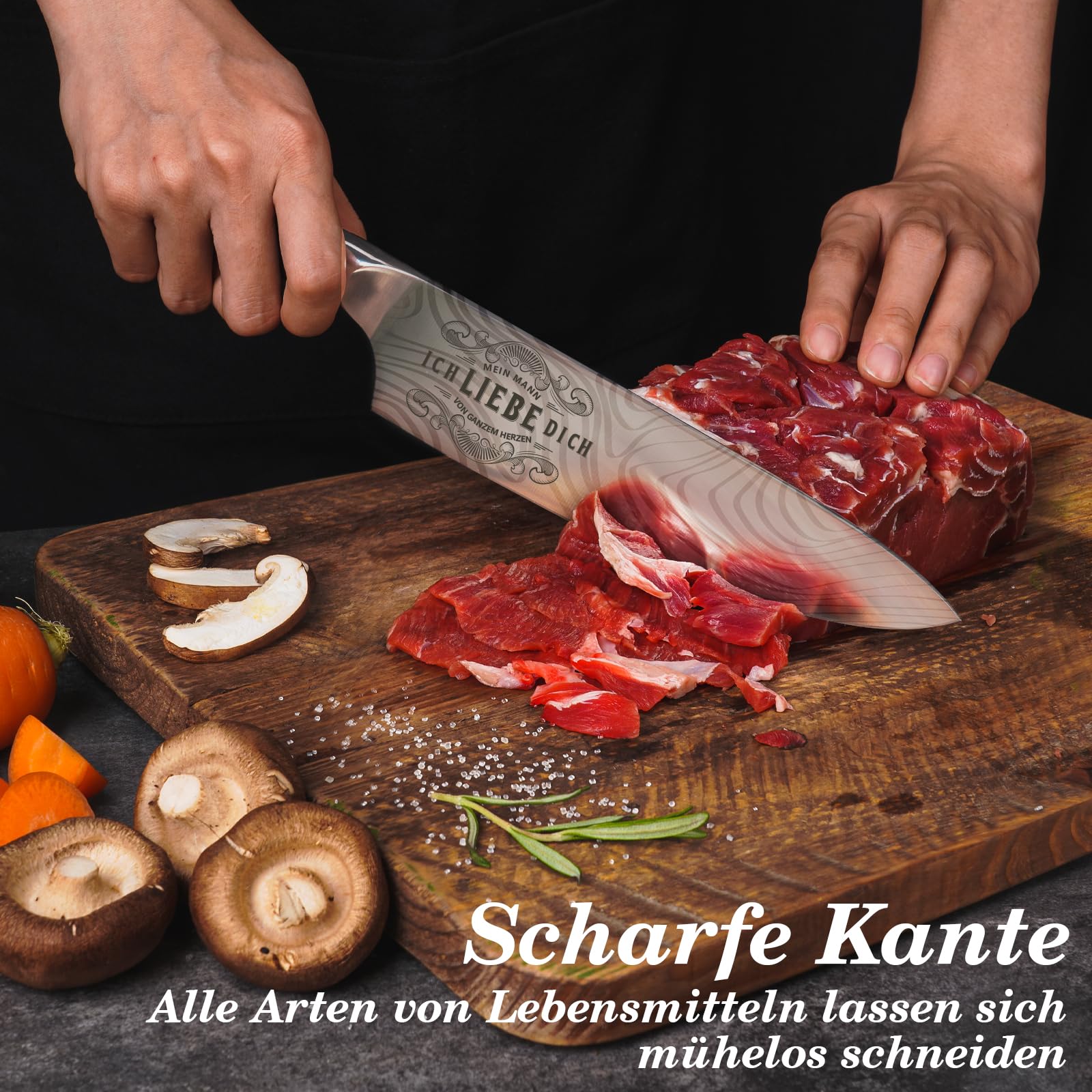 Funistree Küchenmesser Scharf Jahrestag Geschenk für Ihn - 34 Cm Kochmesser Profi Messer, Geschenke für Männer Partner, Ich Liebe Dich Geburtstagsgeschenk für Ehemann, Ergonomisch Chef Fleischmesser