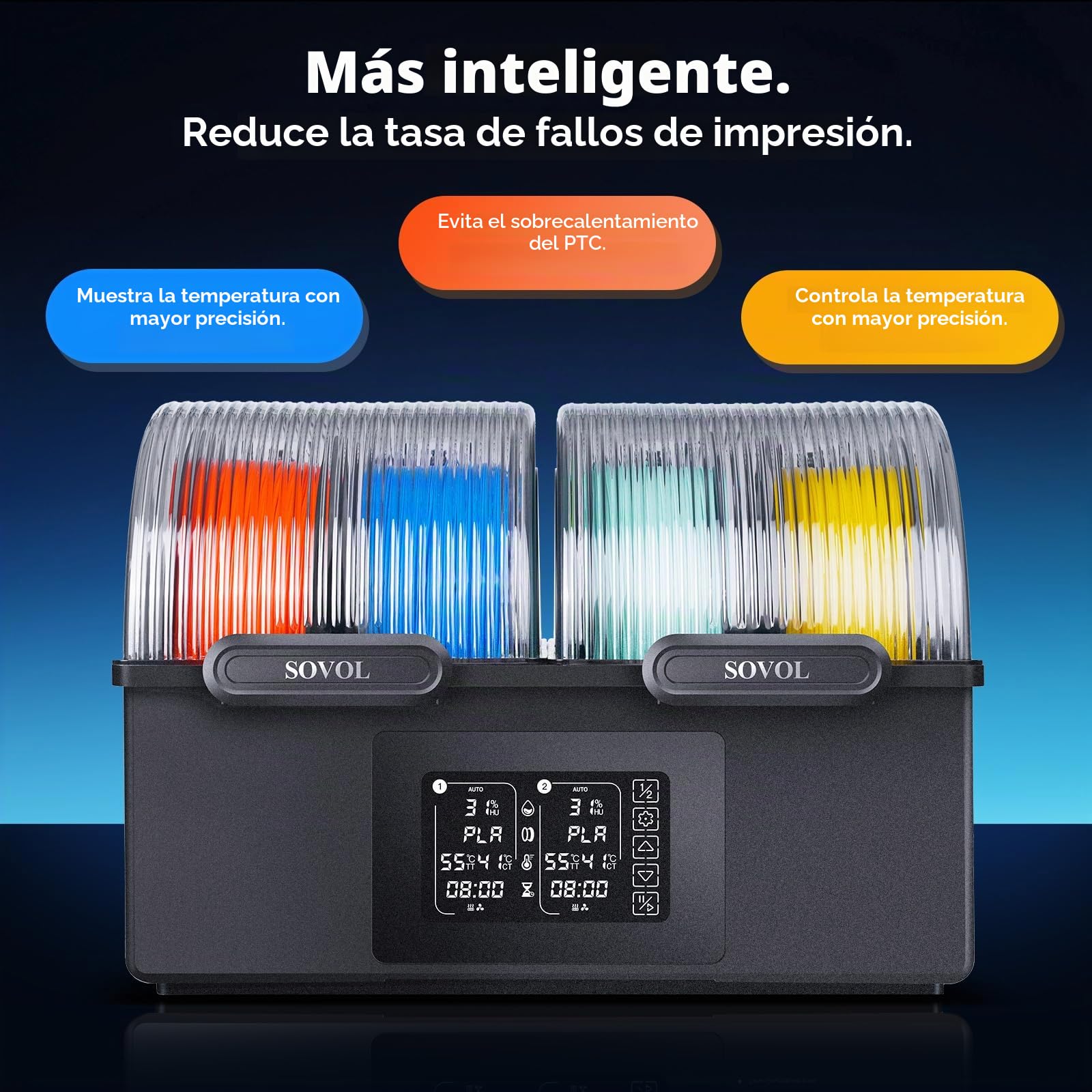 Sovol SH03 Secador Filamento 3D 4 Rollos, 85 ℃ máx. Filament Dryer para impresora 3D, ventiladores de circulación mejorados/eliminación de humedad automática/modo de secado automático para PLA PETG