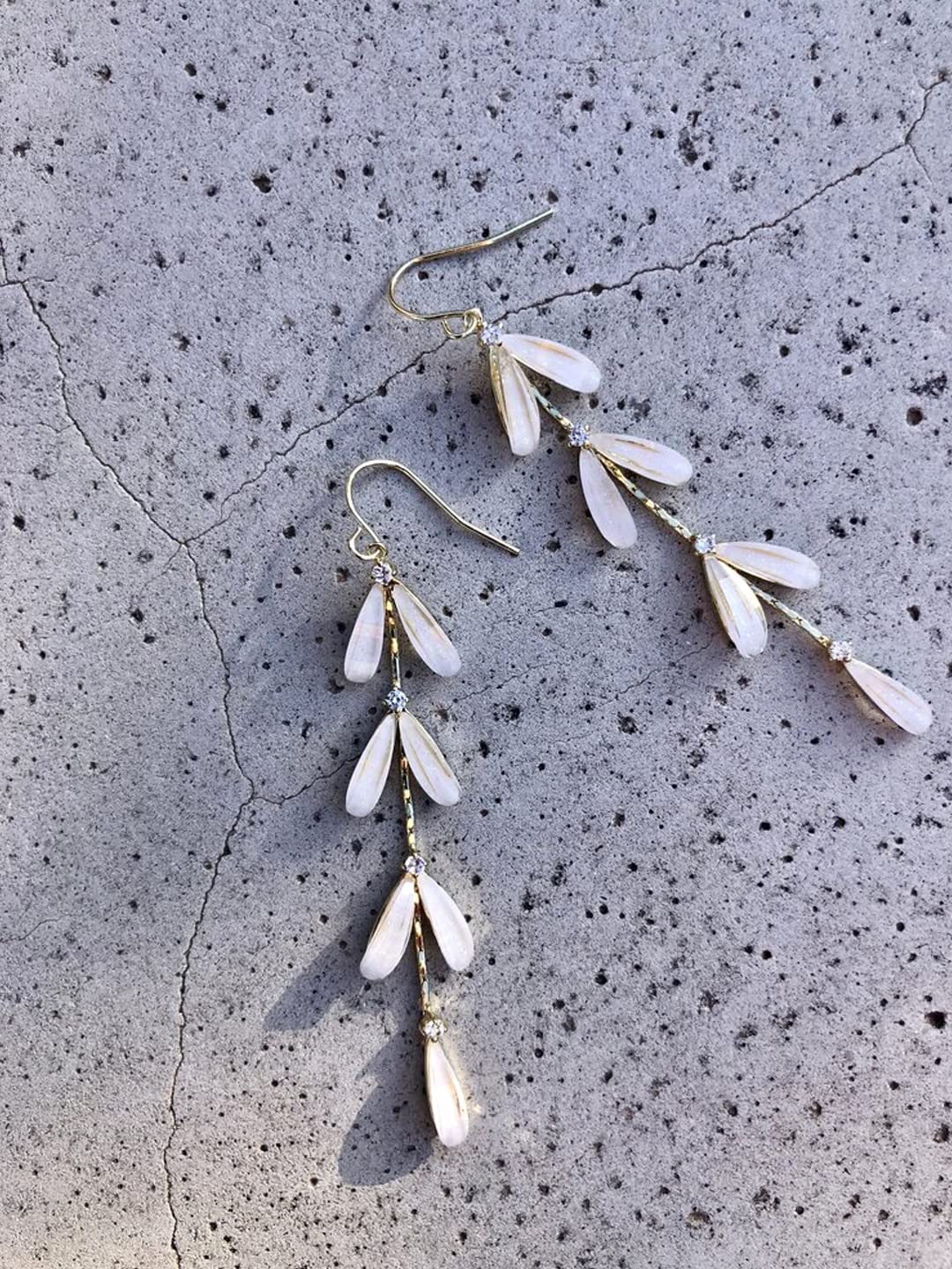 Women's Stone Studded Leaf Drop Dangle Earrings