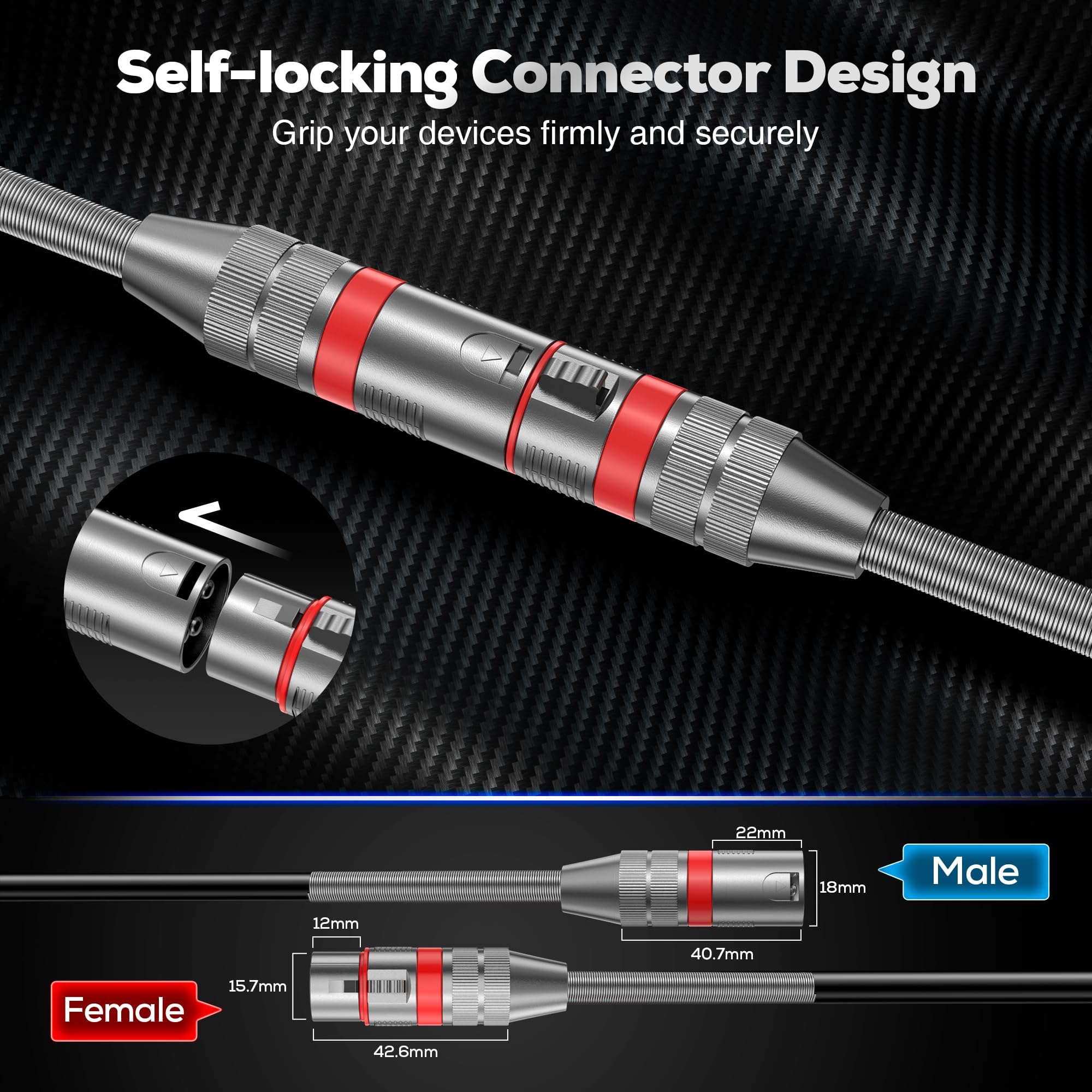 Cavi XLR 50FT/16M 2 confezioni, cavo per microfono bilanciato di alta qualità per impieghi gravosi con connettore per cavo per microfono XLR maschio-femmina a 3 pin compatibile con microfoni, mixer